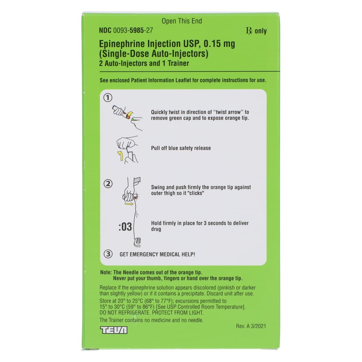 Epinephrine Injection 0.15 mg Auto-Injector, Teva Pharmaceuticals, 2/Package thumbnail 10