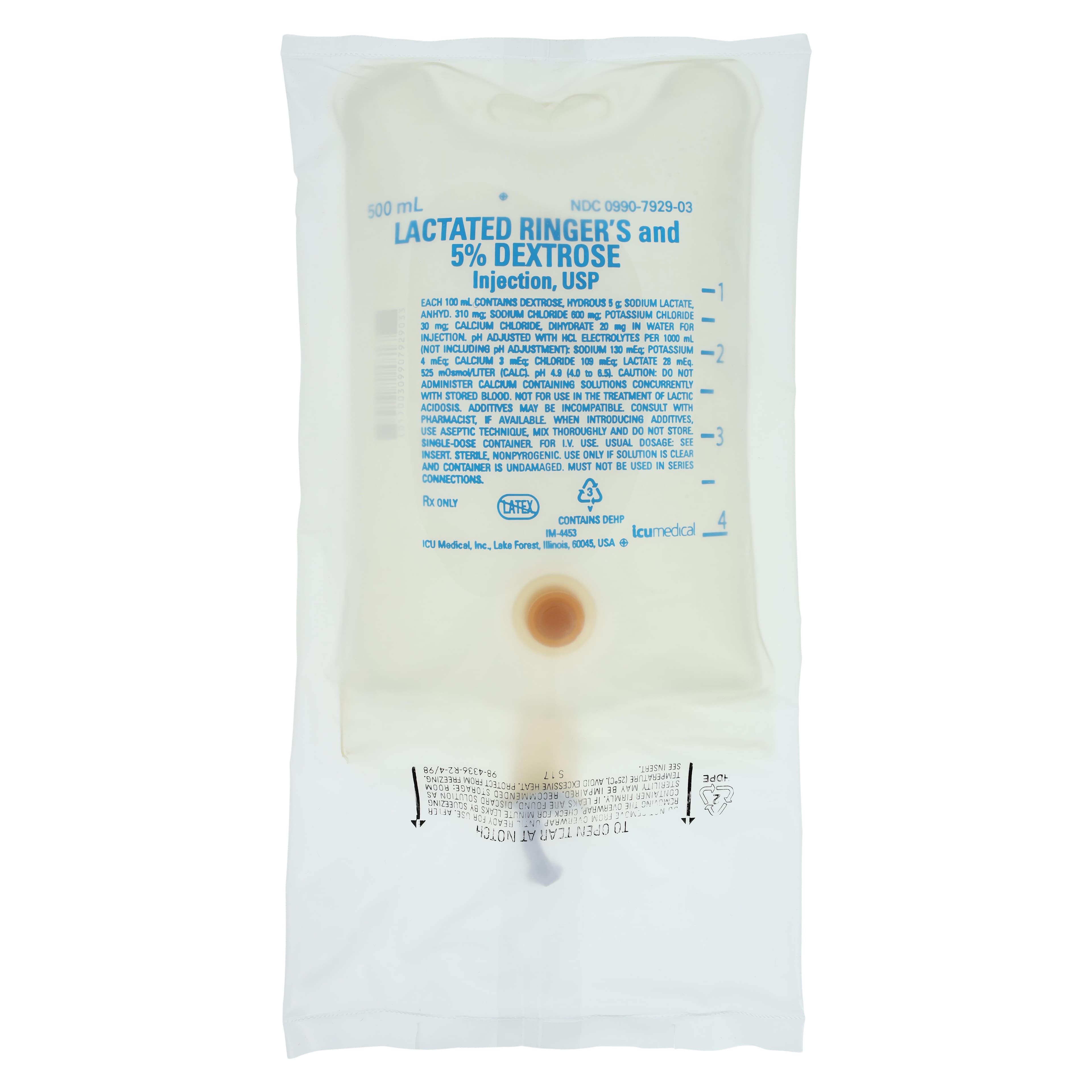Dextrose 5% & Lactated Ringer Injection, 500 mL Bag, DEHP-Free - Dextrose 5% & Lact Ringer Inj - Image 1