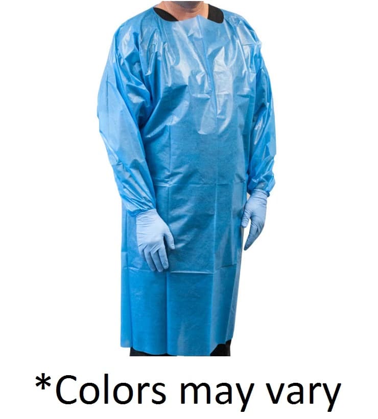 PremierPro Disposable Polyethylene Cover Gown, Universal Size, Yellow, Non-Sterile, Open Back, Over-the-Head, Elastic Cuff, 100/Case - MED PremierPro Gown Cvr PE - Image 1
