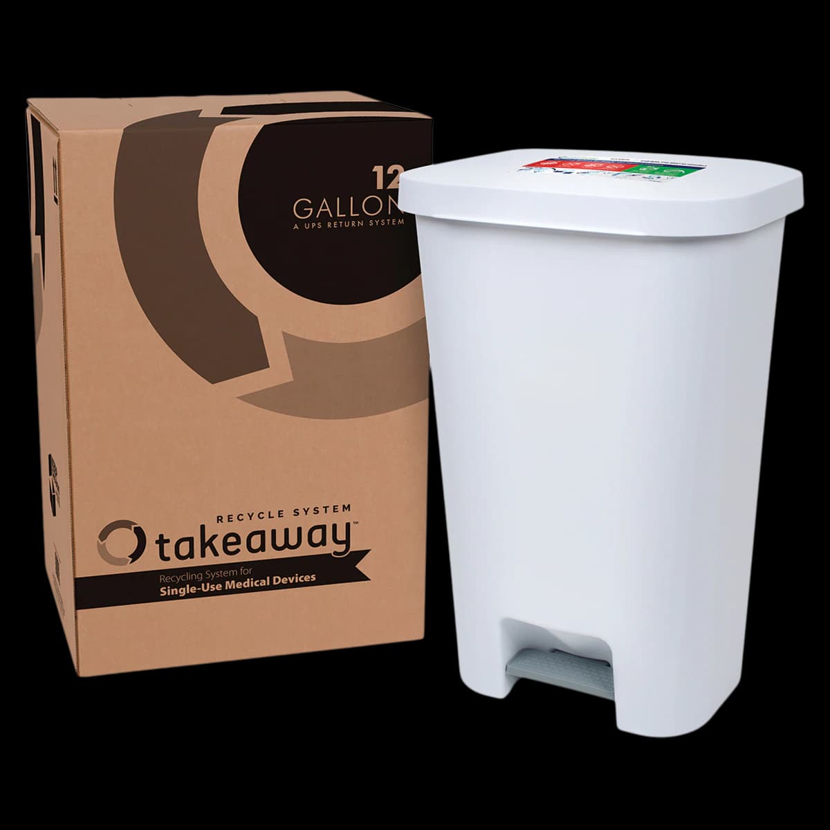 Sharps Compliance TakeAway Recycling System, 12 Gallon, White, Foot Pedal, 14.25 x 11.25 x 17.75 in - FootPedal Takeaway Recycle Sys - Image 1