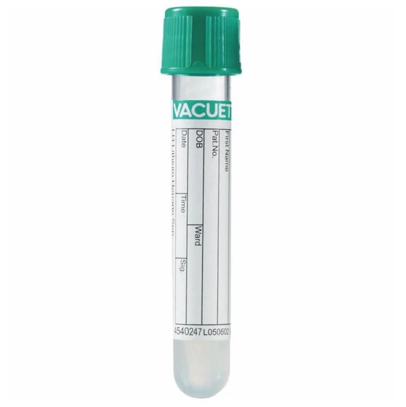 Vacuette Blood Collection Tube, Green Cap, 3.5 mL, Lithium Heparin Separator, Non-Ridged, Sterile, 50/Pk, 1200/Case - Tube BC Li Hep Separator - Image 1