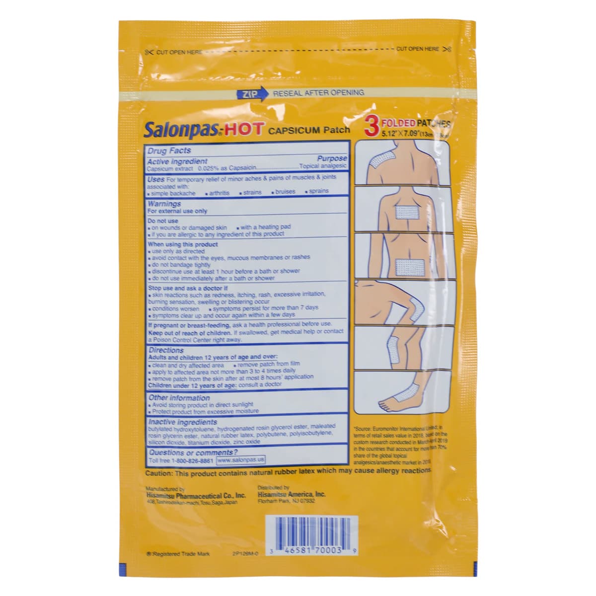 Salonpas Pain Relief Hot Patch, 3 Patches per Package thumbnail 2