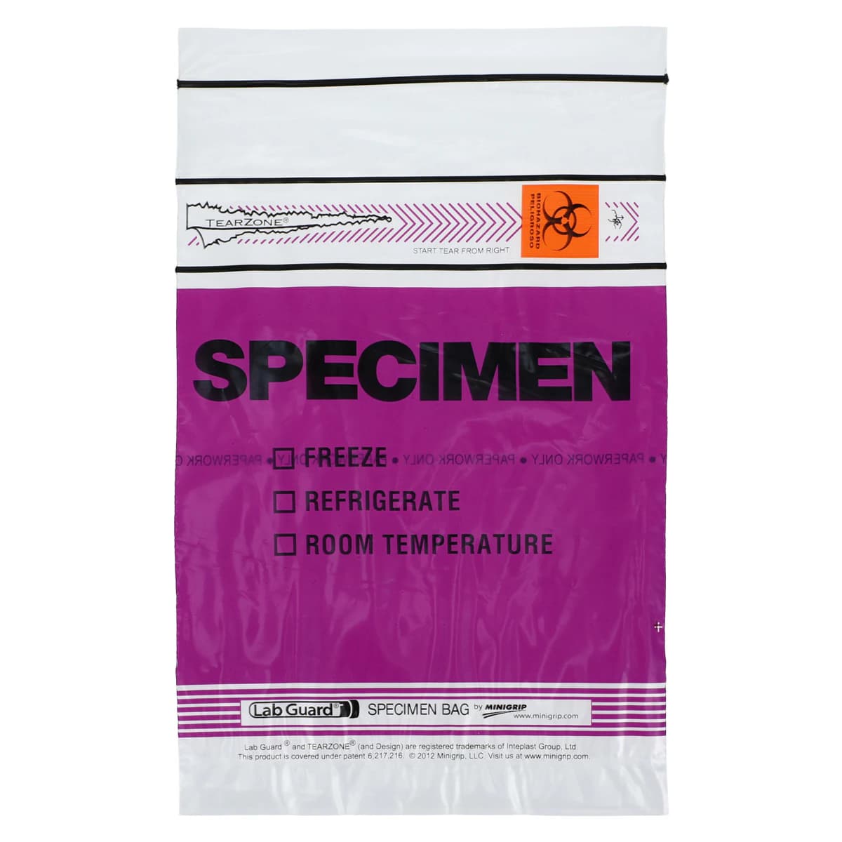 Lab Guard Specimen Bags, 6x9", Purple, 100/Box - Bags Specimen Lab Guard Purple - Image 1