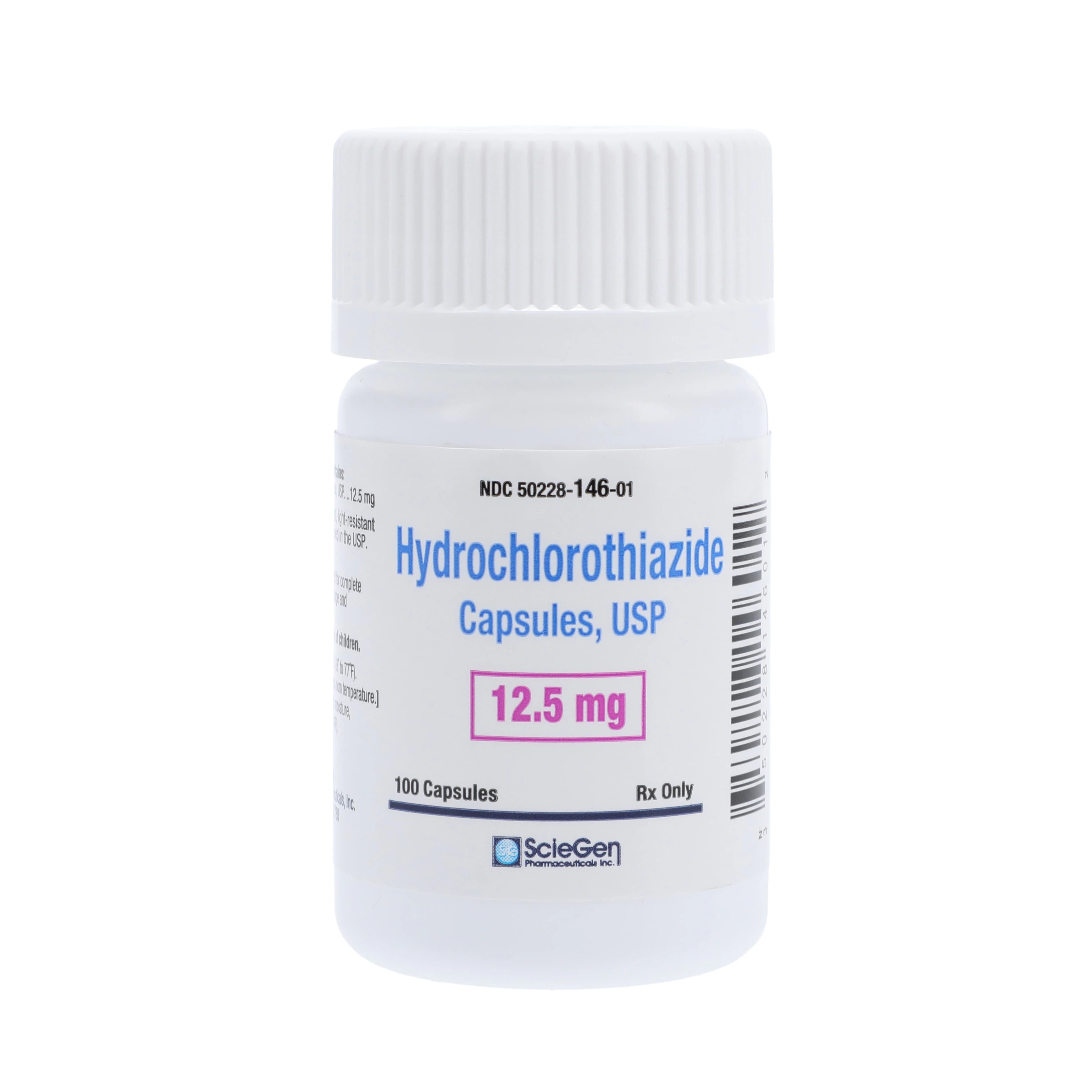 Hydrochlorothiazide Capsules 12.5mg, 100/Bottle (Sciegen Pharmaceuticals) - Hydrochlorothiazide Capsules - Image 1