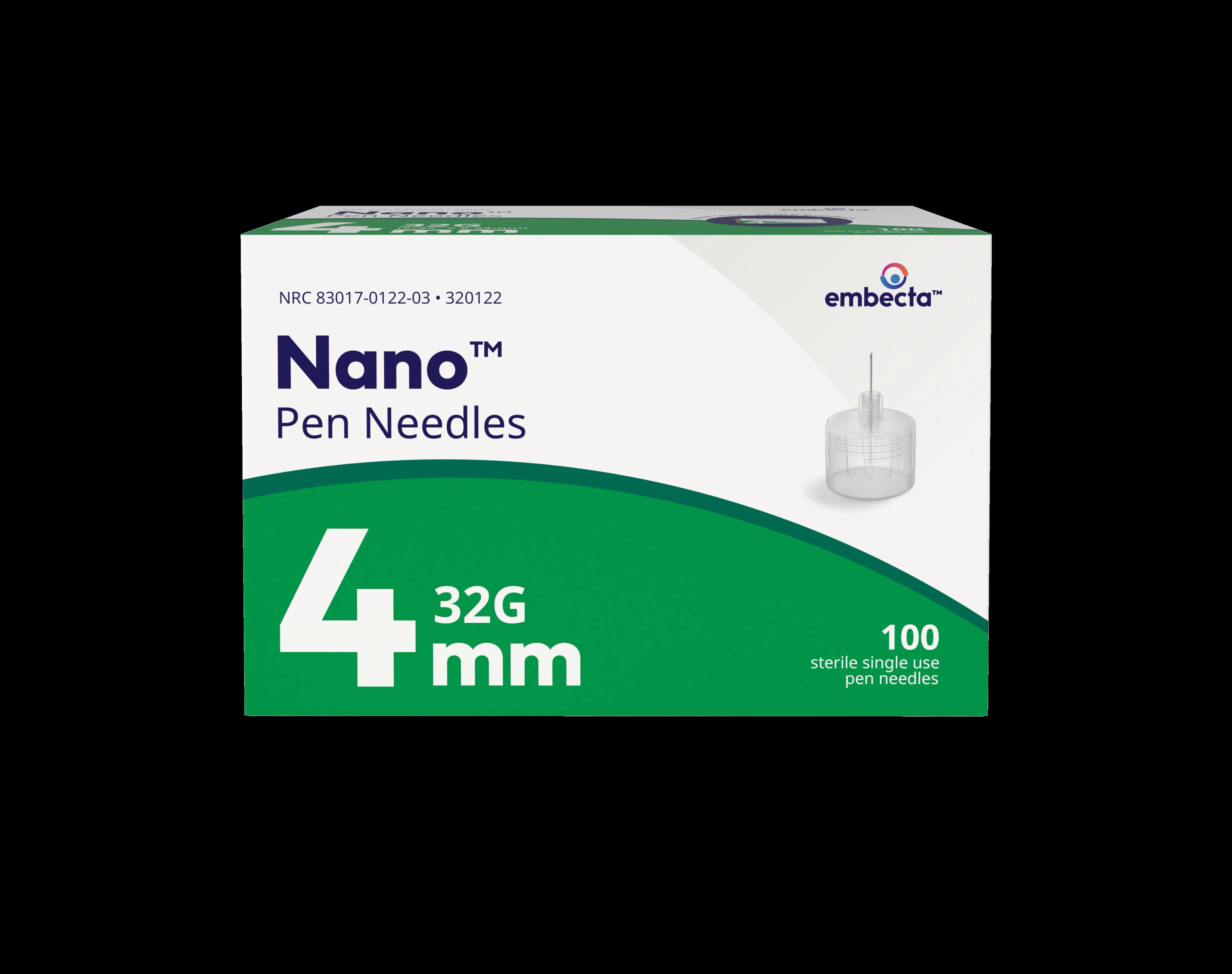 Embecta Nano Pen Needle, Ultra-Fine 32G x 4mm, Short Bevel, Sterile, Disposable, 100/Box - Nano Pen Needle - Image 1