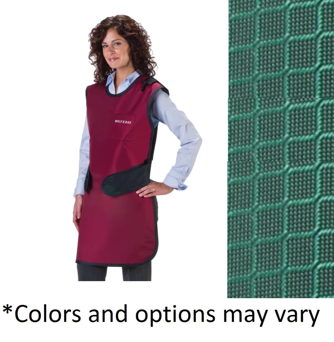 Wolf X-Ray Easy Wrap Lead-Free Apron, Shimmering Green, Adult Unisex, 24x40", 0.5mm Equivalence, with Breast Pocket - Apron Thyroid Collar Shim Grn - Image 1