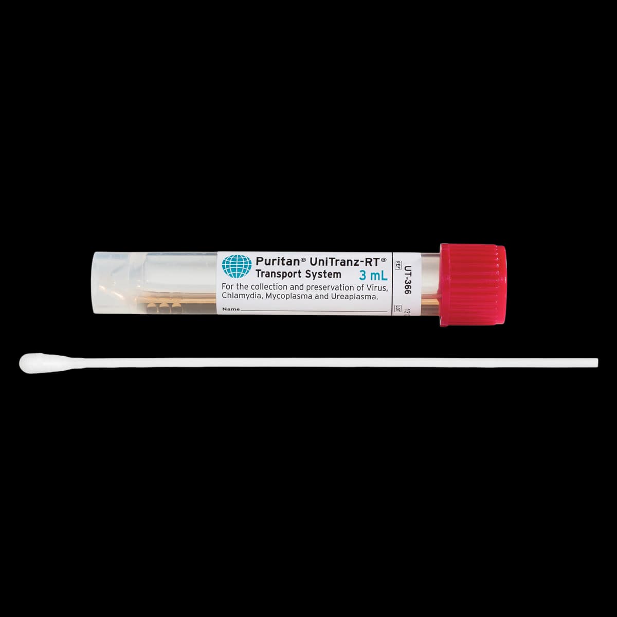 UniTranz-RT Specimen Transport System, 3mL, Regular & Mini Tip Swab, Sterile, 16x100mm, Red Screw Cap, 50/Box - Trnspt Sys 3ml Reg & Mini Tip - Image 1