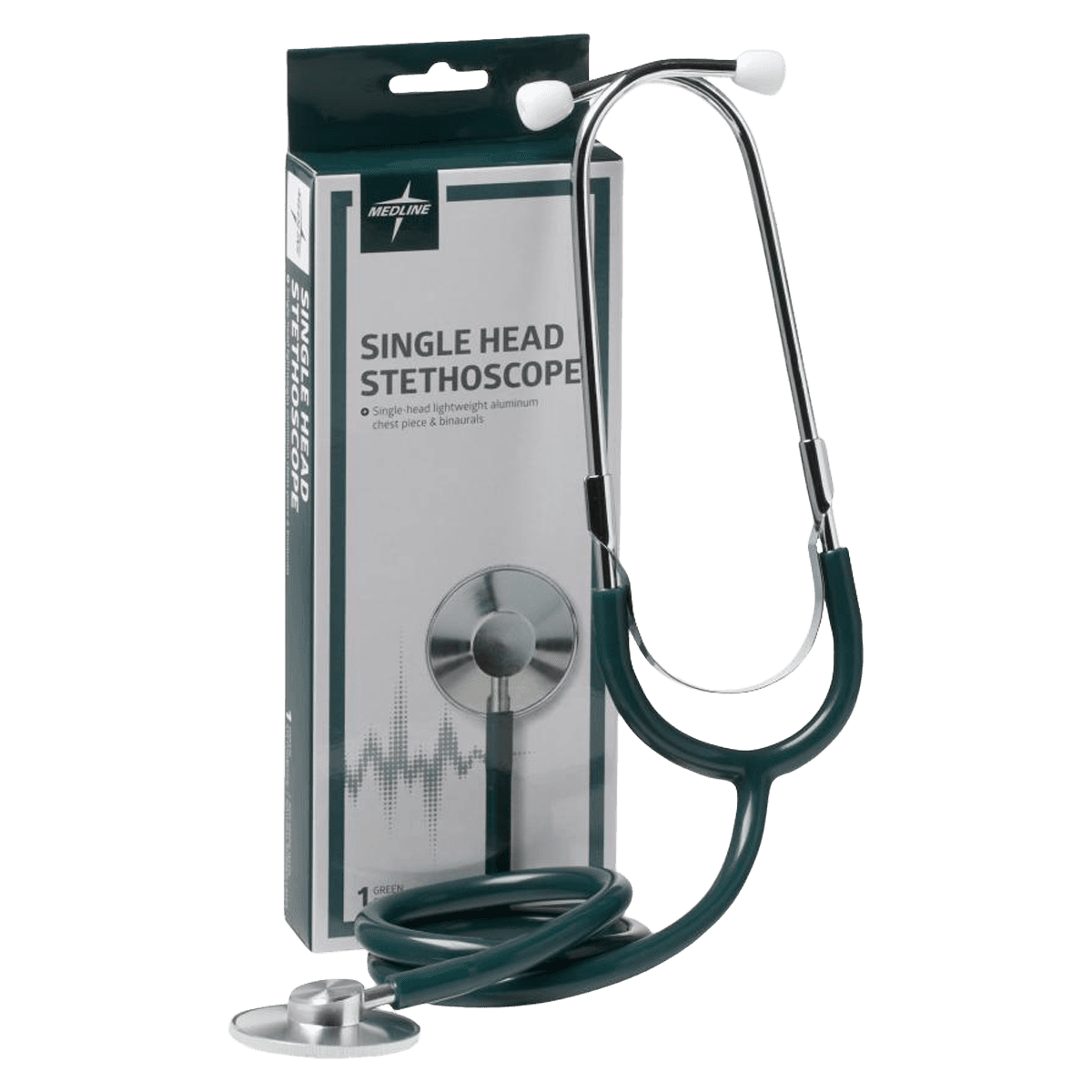 Medline Single Head Stethoscope, Reusable, Hunter Green - Stethoscope Single Head Rsbl - Image 1