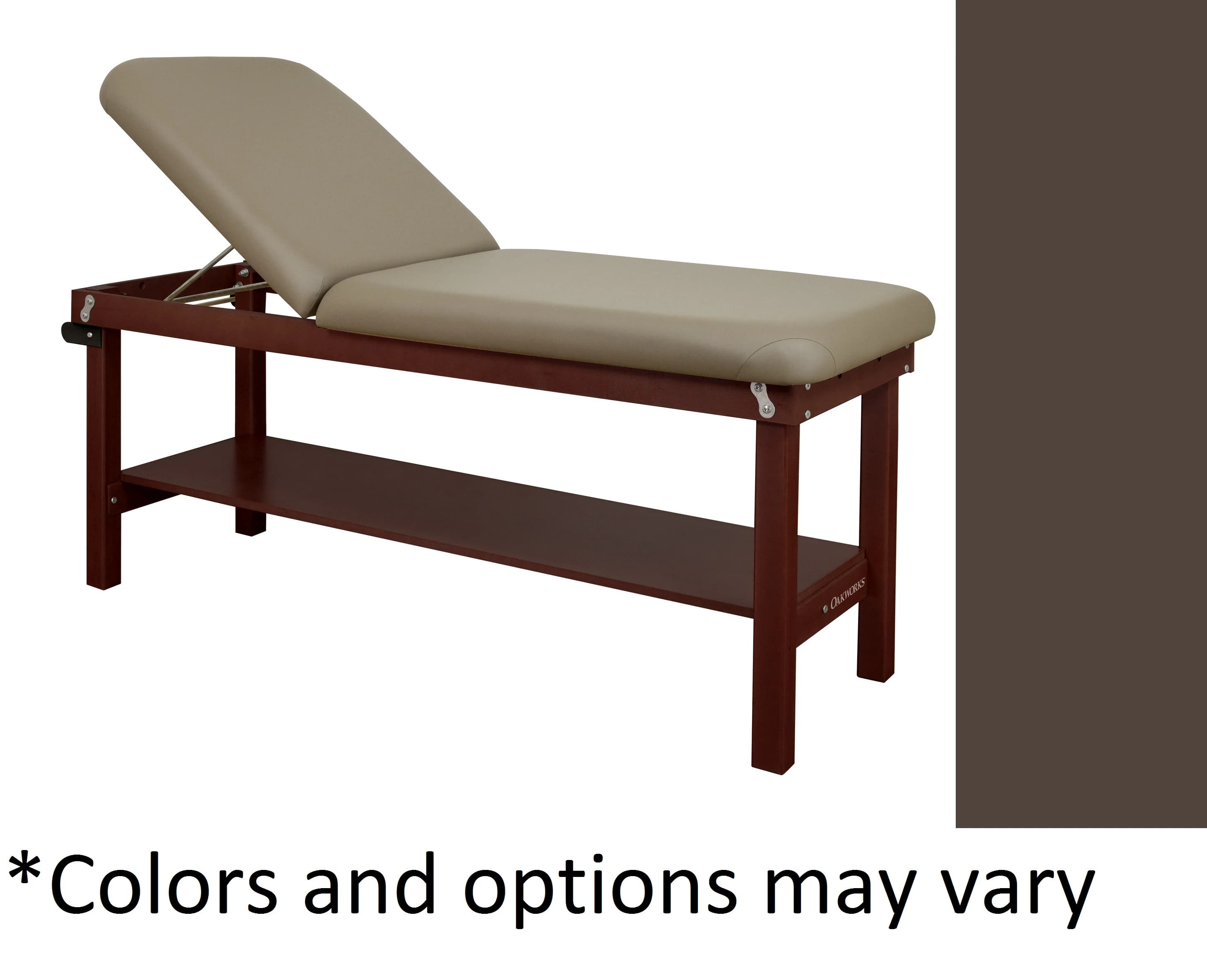 Oakworks Powerline Treatment Table with Shelf and Backrest, 30" Width, Espresso, 500 lb Capacity - Table Tx Shelf Bkrst 30" Esprs - Image 1