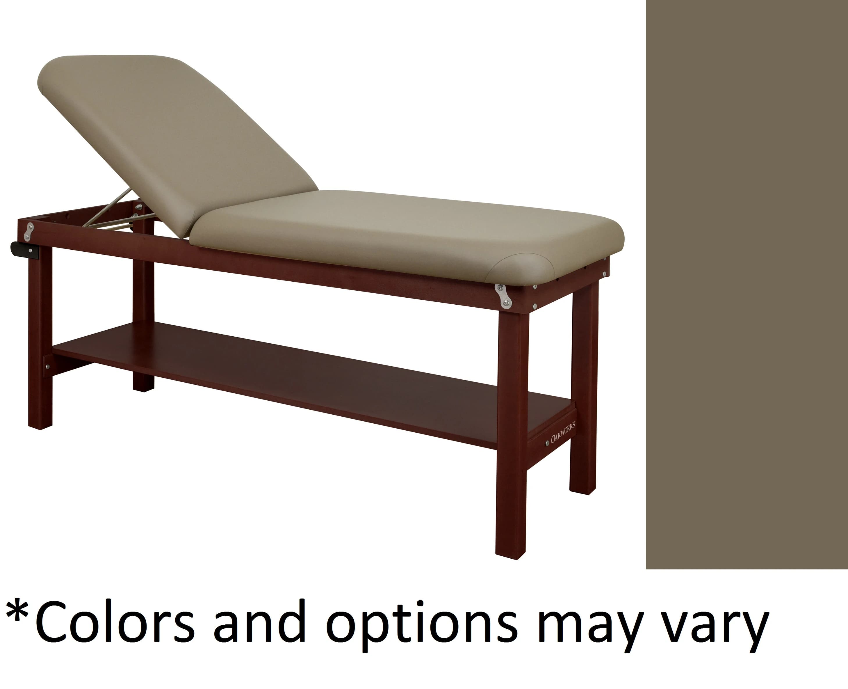 Oakworks Powerline Treatment Table with Backrest Shelf, 27" Width, Earth Finish, 500 lb Capacity - Table Tx Bkrst Shelf 27" Earth - Image 1