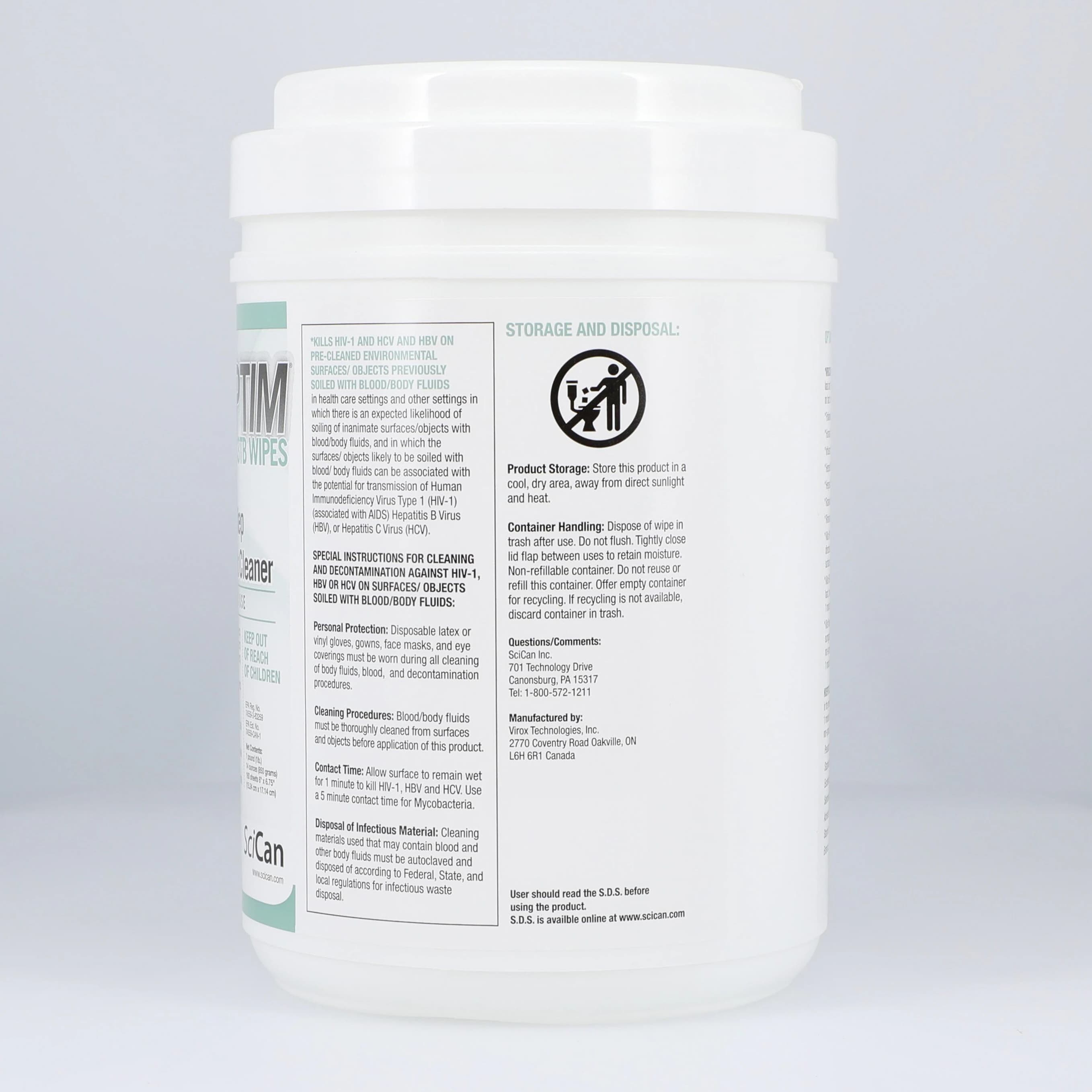SciCan Optim 33TB Disinfectant Cleaner Wipes, 6" x 7", 160/Canister, OPT33-W12 thumbnail 2