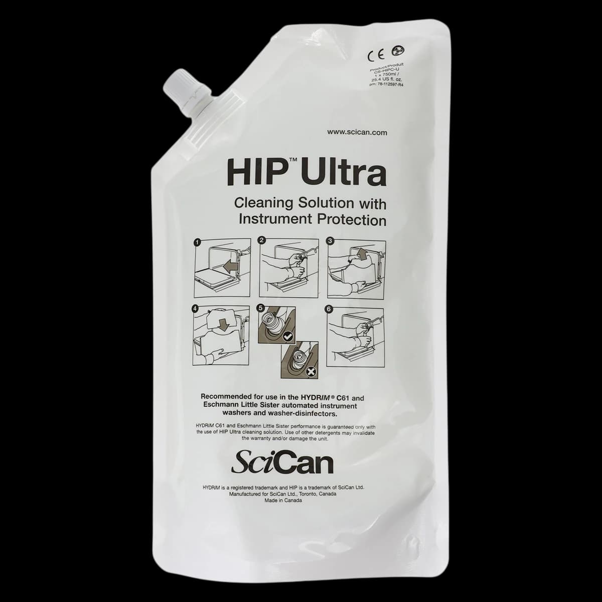 HIP Ultra HYDRIM Cleaning Solution with Instrument Protection, 750 mL Pouches, 8/Case, CS-HIPC-U - HIP Ultra HYDRIM Cleaning Solution - Image 1