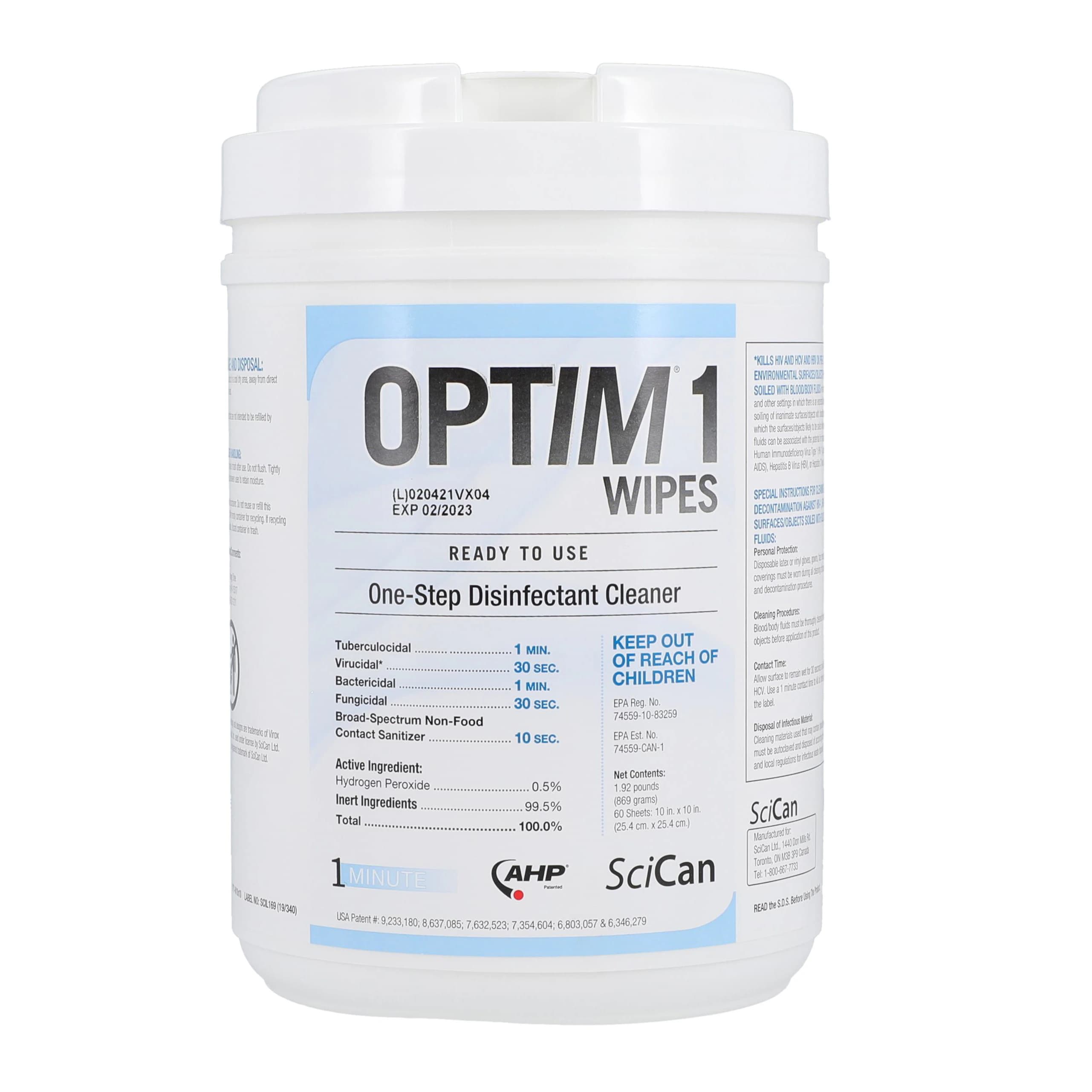 Optim 1 Disinfectant Wipes, X-Large, 10" x 10", 60/Canister, OPT1-W10X10 - Optim 1 Wipes10x10 60/Cn - Image 1