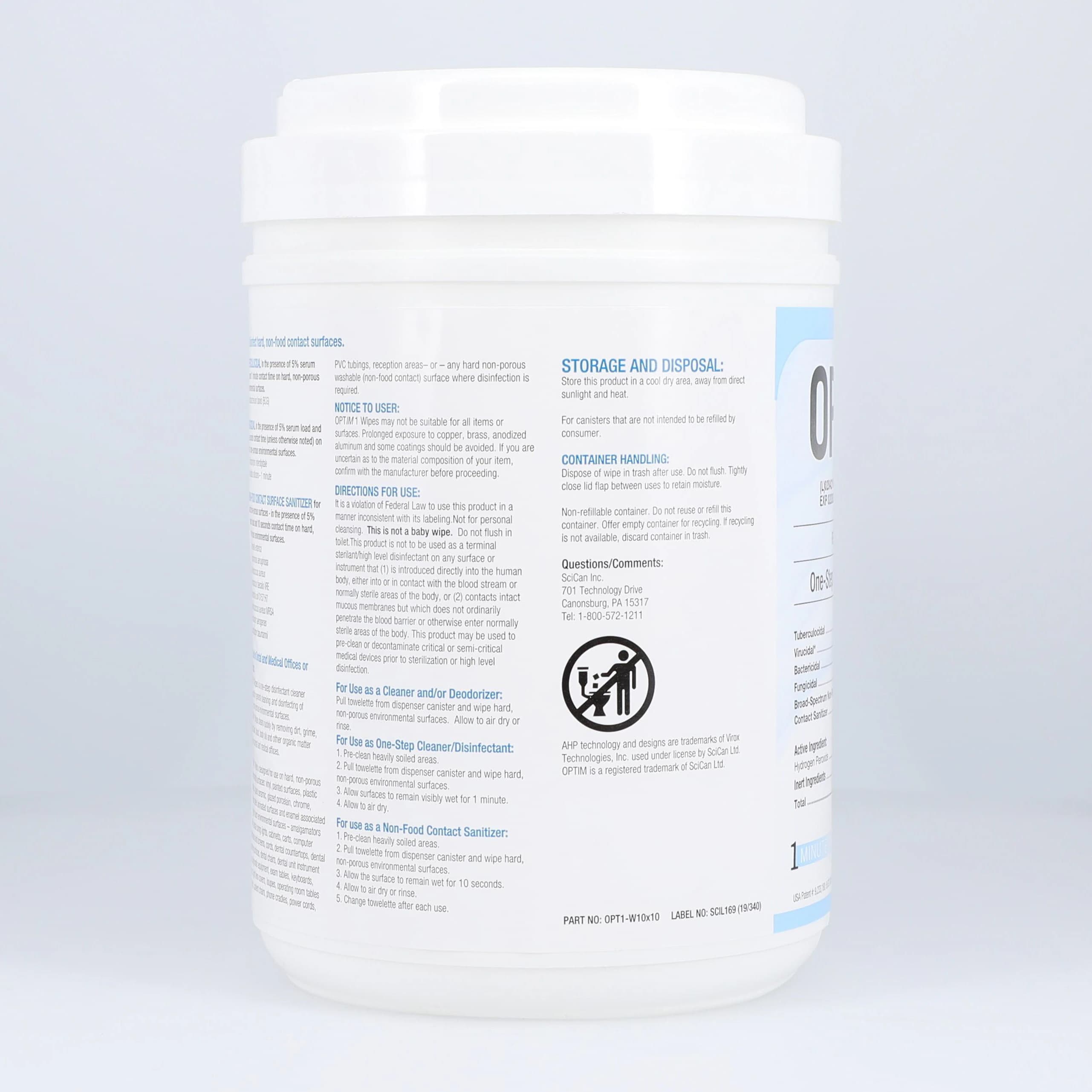 Optim 1 Disinfectant Wipes, X-Large, 10" x 10", 60/Canister, OPT1-W10X10 thumbnail 4