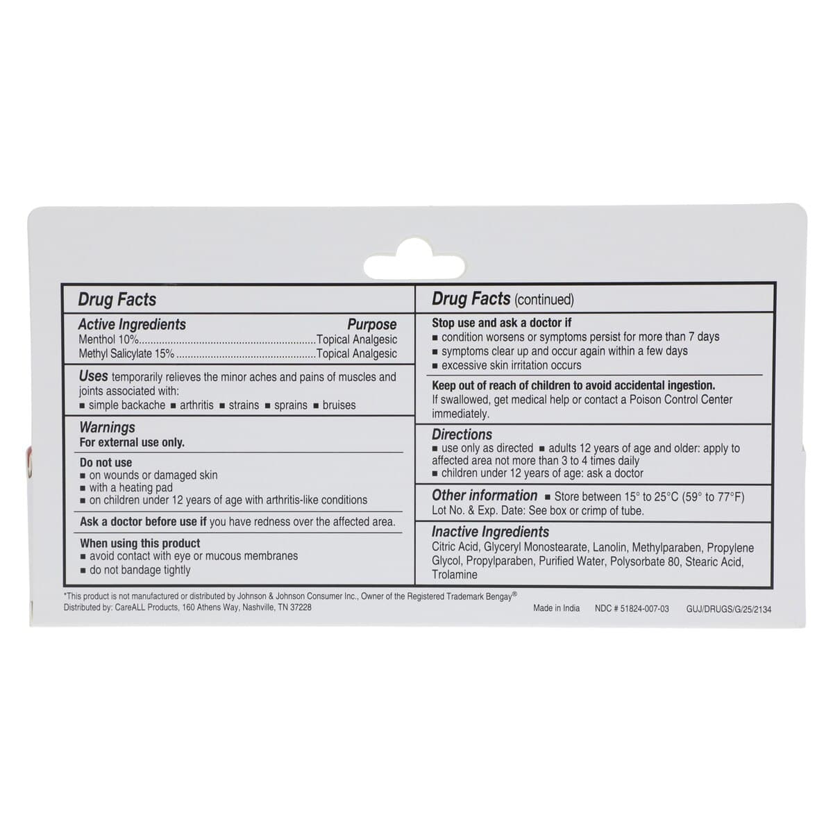 Analgesic Balm Greaseless, Muscle Rub Cream, 3 oz/Tube thumbnail 2