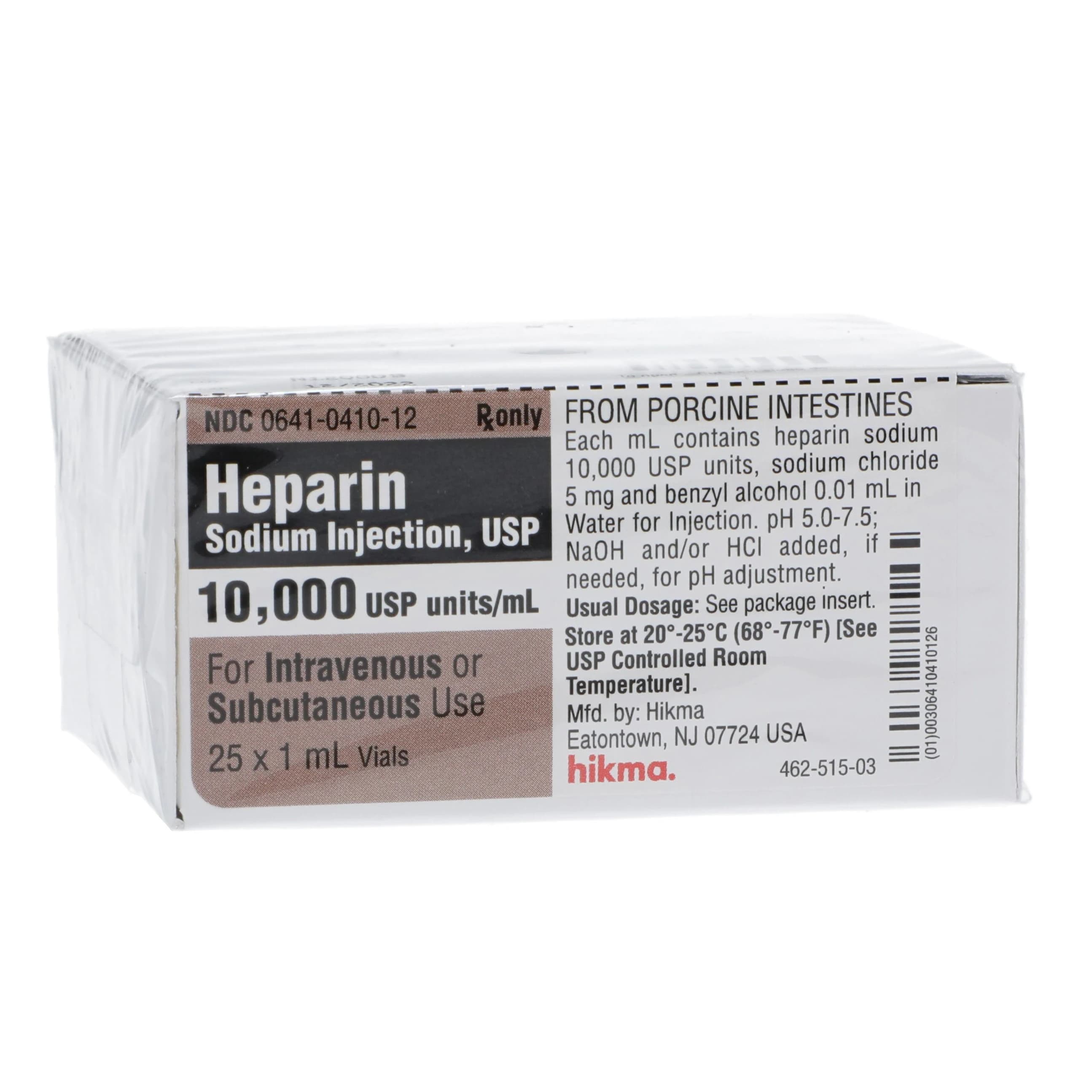 Heparin Sodium Injection, 10,000 U/mL, Single Dose Vial, 1 mL, 25/Package - Heparin Sod Pork Inj SDV 1mL - Image 1