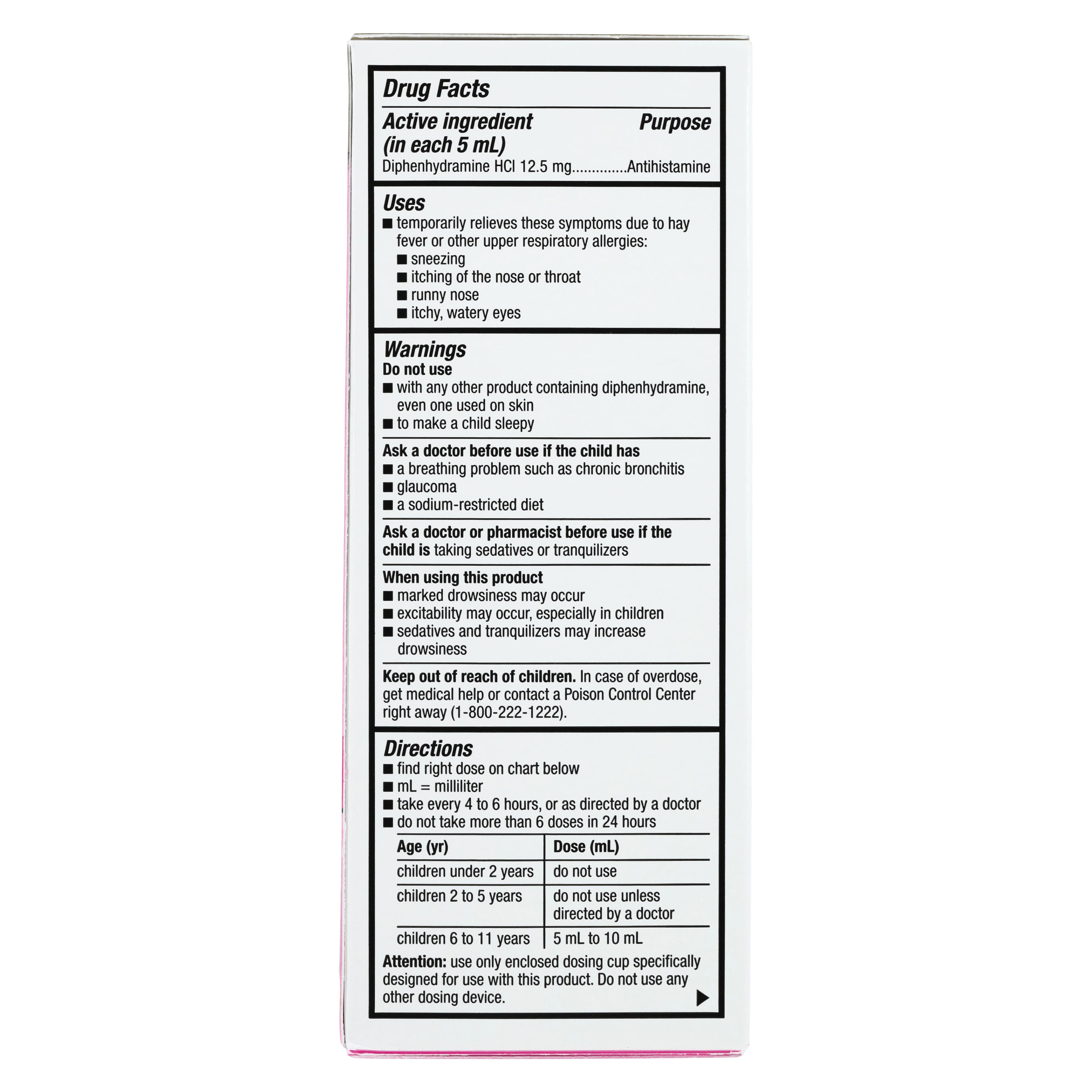 Diphenhydramine HCl Liquid Solution, 12.5mg/5mL, Cherry Flavor, 4oz/Bottle thumbnail 2