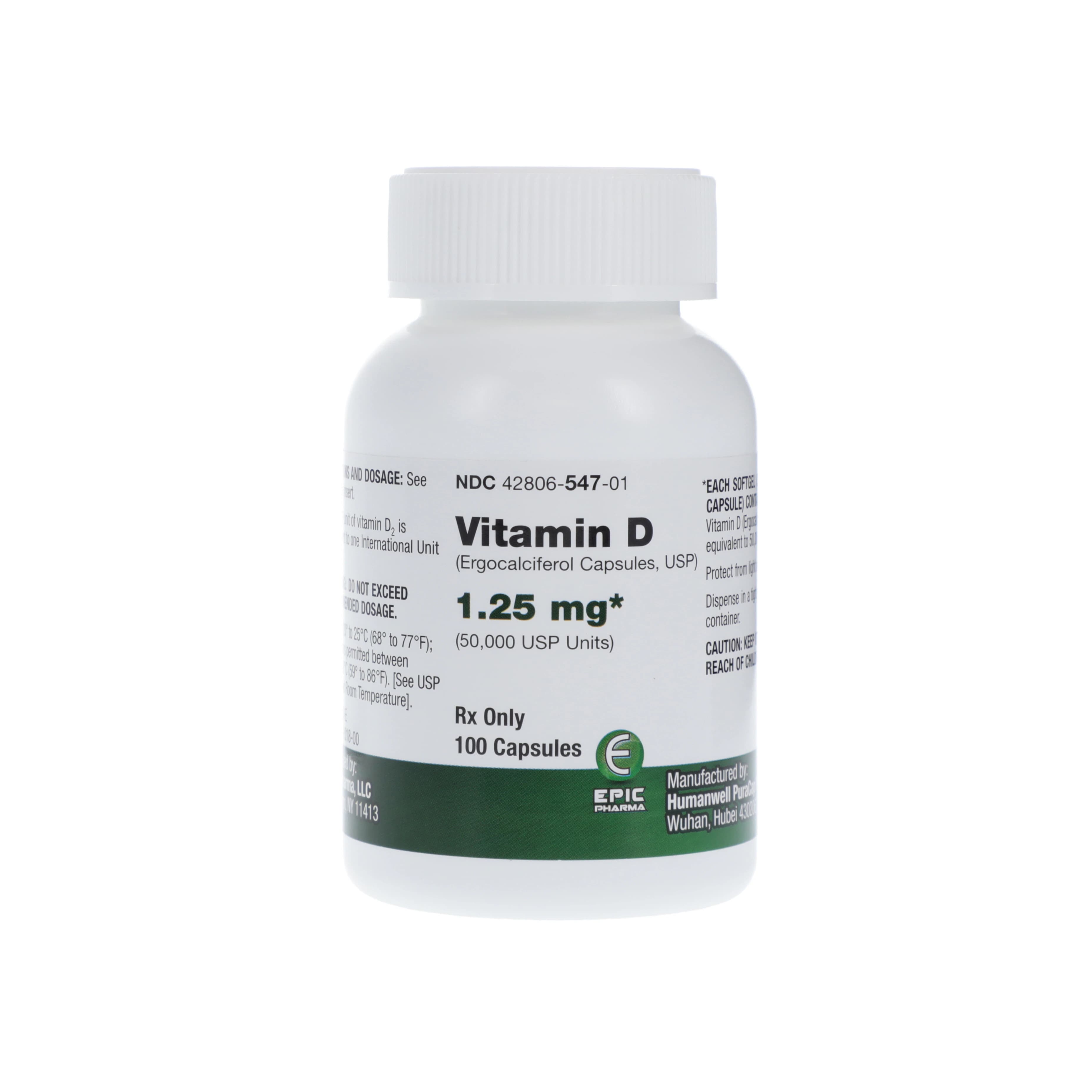 Epic Pharma Vitamin D Capsules, 1.25 mg, 100/Bottle - Vitamin D Capsules - Image 1