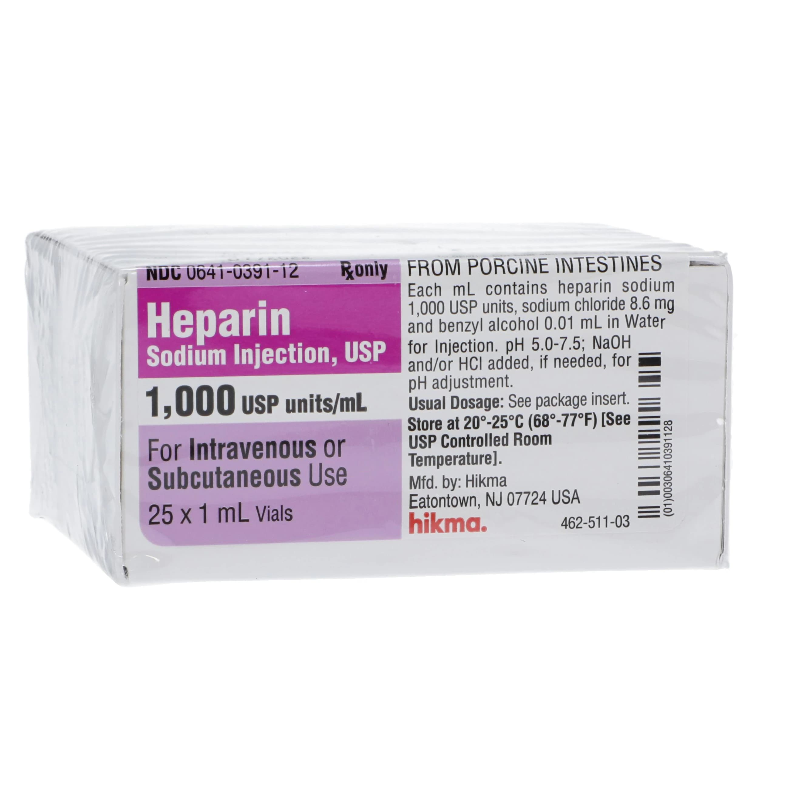 Heparin Sodium (Pork) Injection, 1,000 U/mL, SDV, 1 mL, 25/Package - Heparin Sodium (Pork) Inj SDV - Image 1