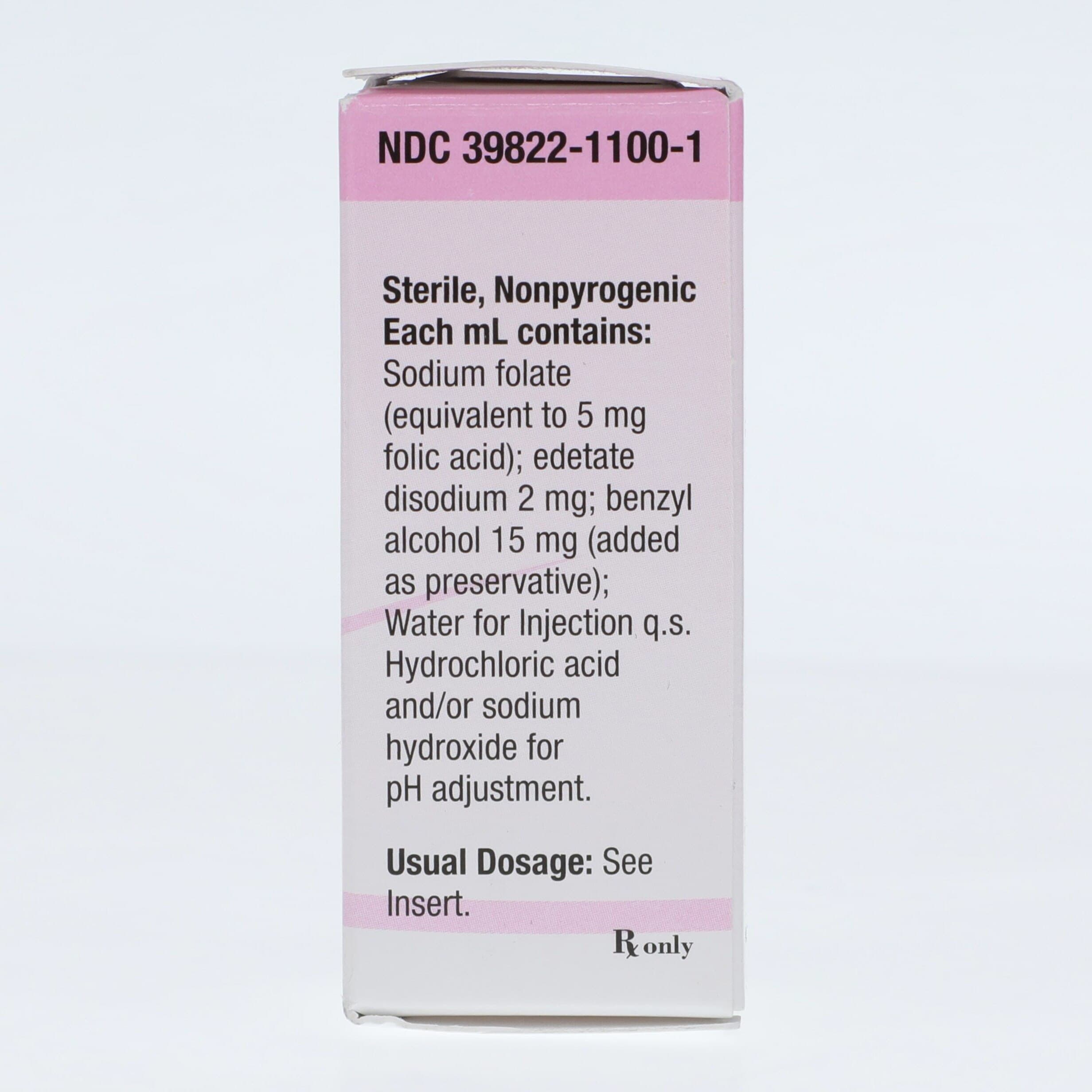 Folic Acid Injection 5 mg/mL, 10 mL Multi-Dose Vial (X-Gen Pharmaceuticals) thumbnail 2