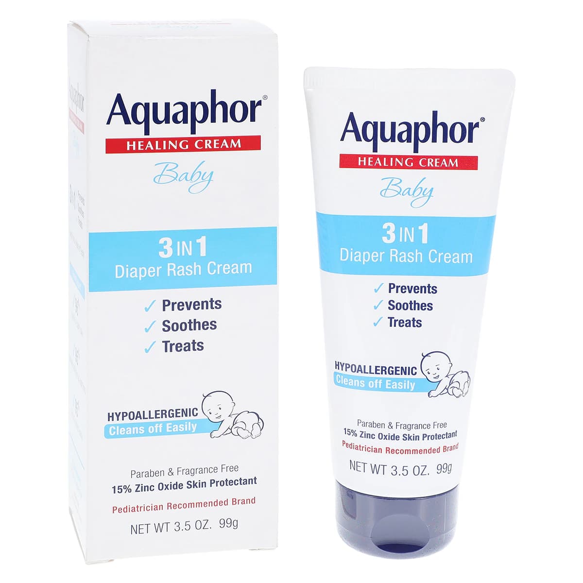 Aquaphor Baby Diaper Rash Cream, Zinc Oxide 15%, Fragrance Free, 3.5 oz Tube thumbnail 2