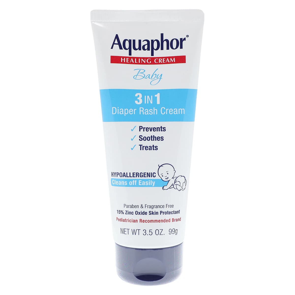 Aquaphor Baby Diaper Rash Cream, Zinc Oxide 15%, Fragrance Free, 3.5 oz Tube thumbnail 3