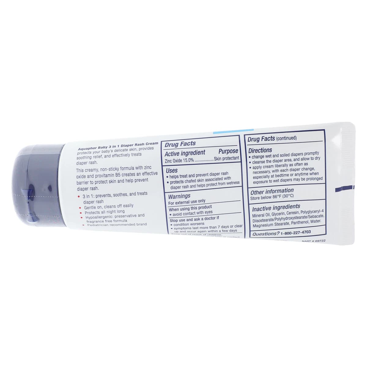 Aquaphor Baby Diaper Rash Cream, Zinc Oxide 15%, Fragrance Free, 3.5 oz Tube thumbnail 4