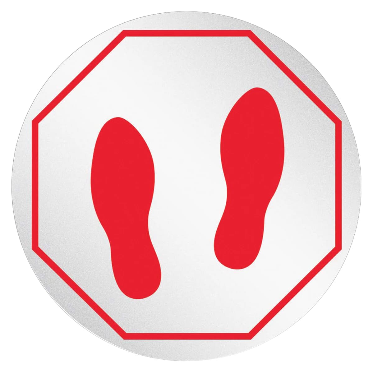 Deflect-O StandSafe Foot Print Stop Sign Floor Sticker, Clear/Red - Disc Foot Print Stop Sign - Image 1