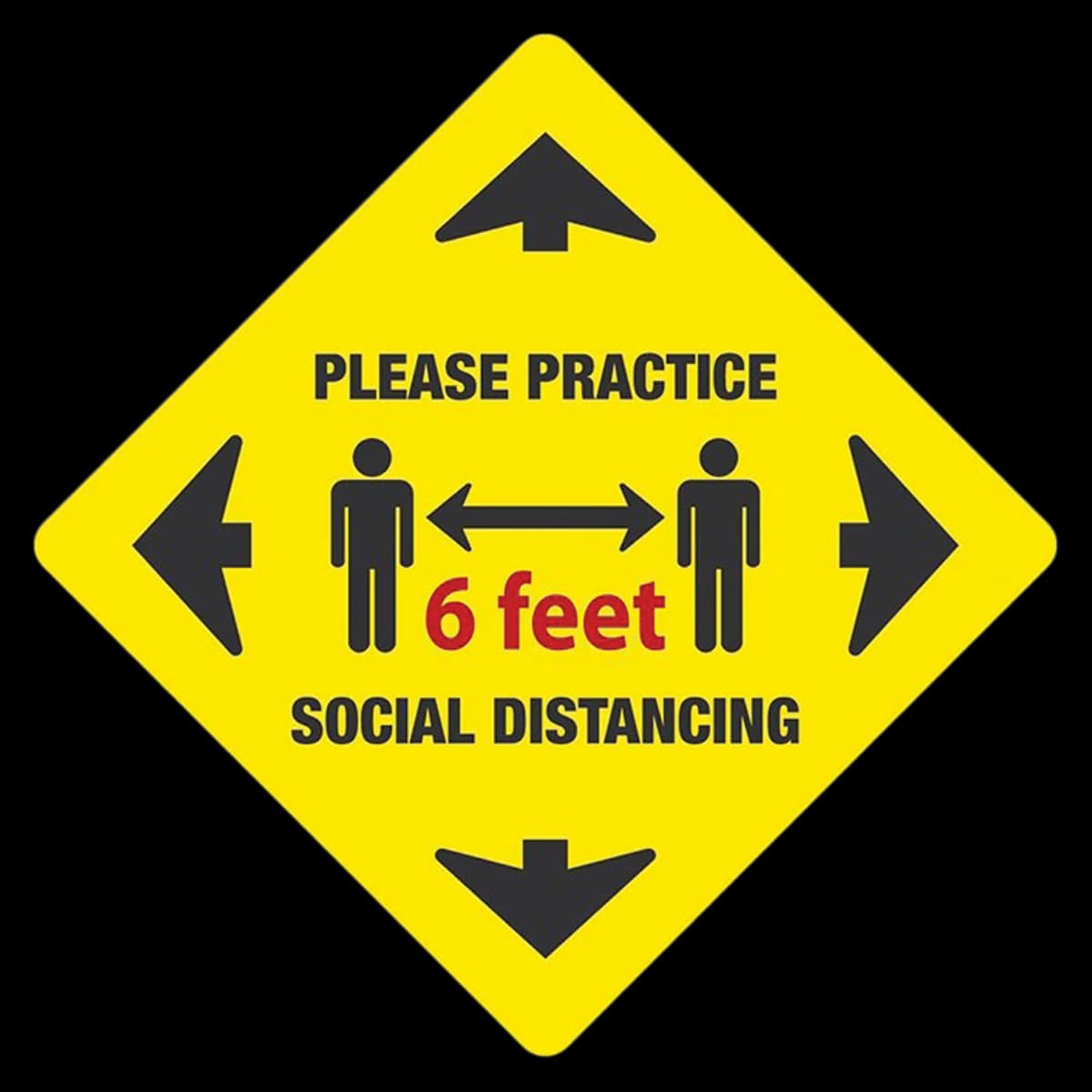 Practice Social Distancing Sign, 12" x 12", Yellow, Each - Sign Practice Social Distancng - Image 1