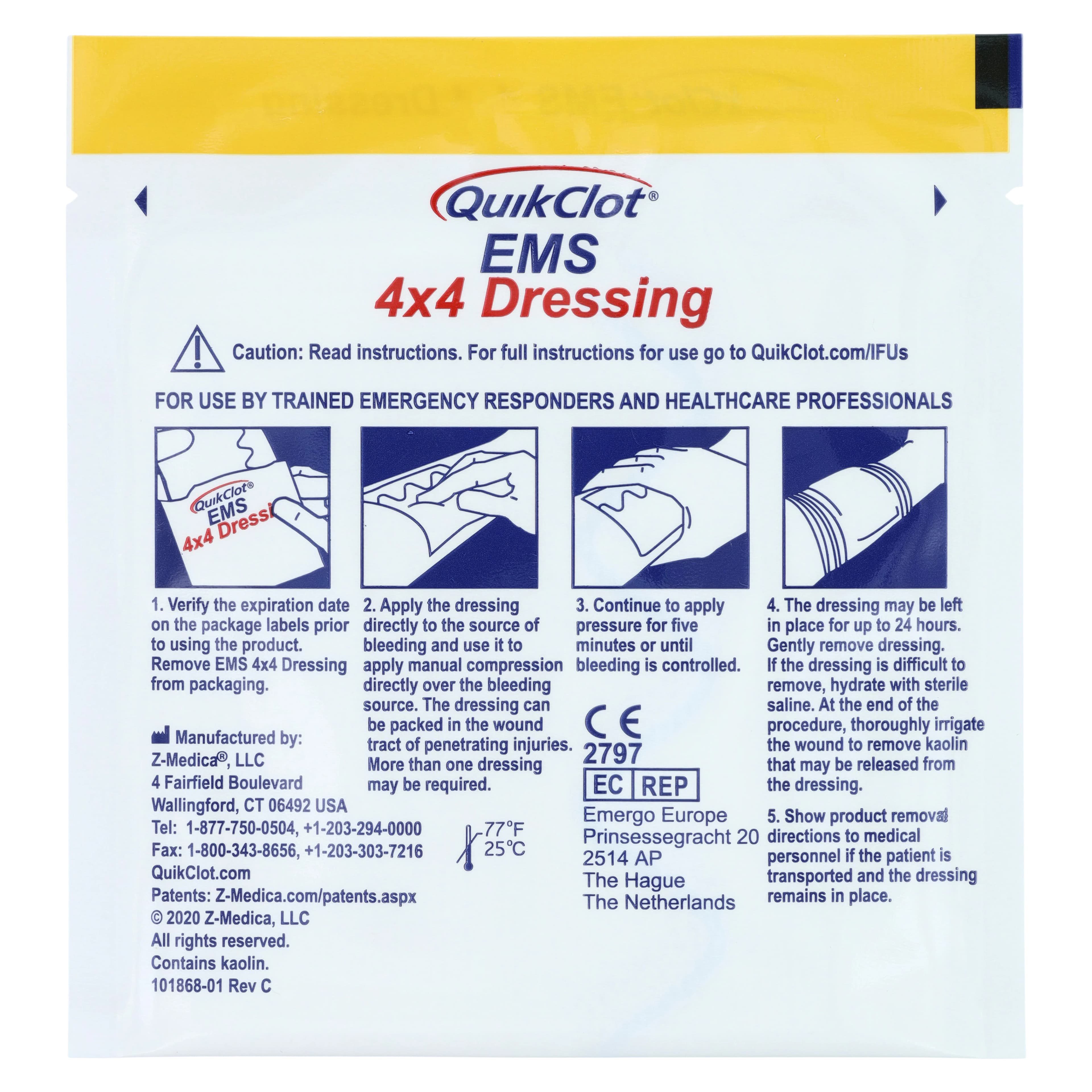QuikClot EMS Hemostatic Gauze Dressing, 4x4" thumbnail 4