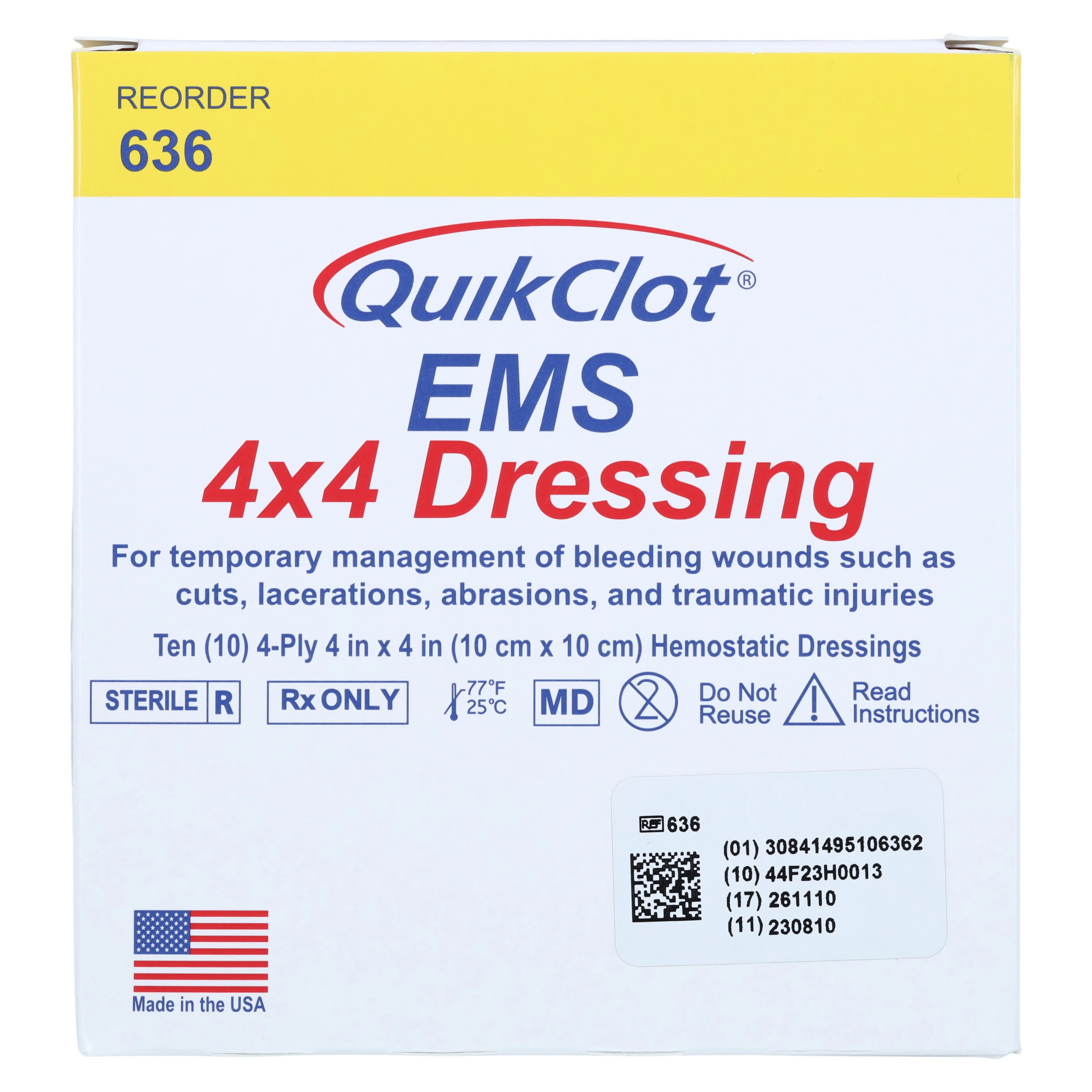 QuikClot EMS Hemostatic Gauze Dressing, 4x4" thumbnail 5