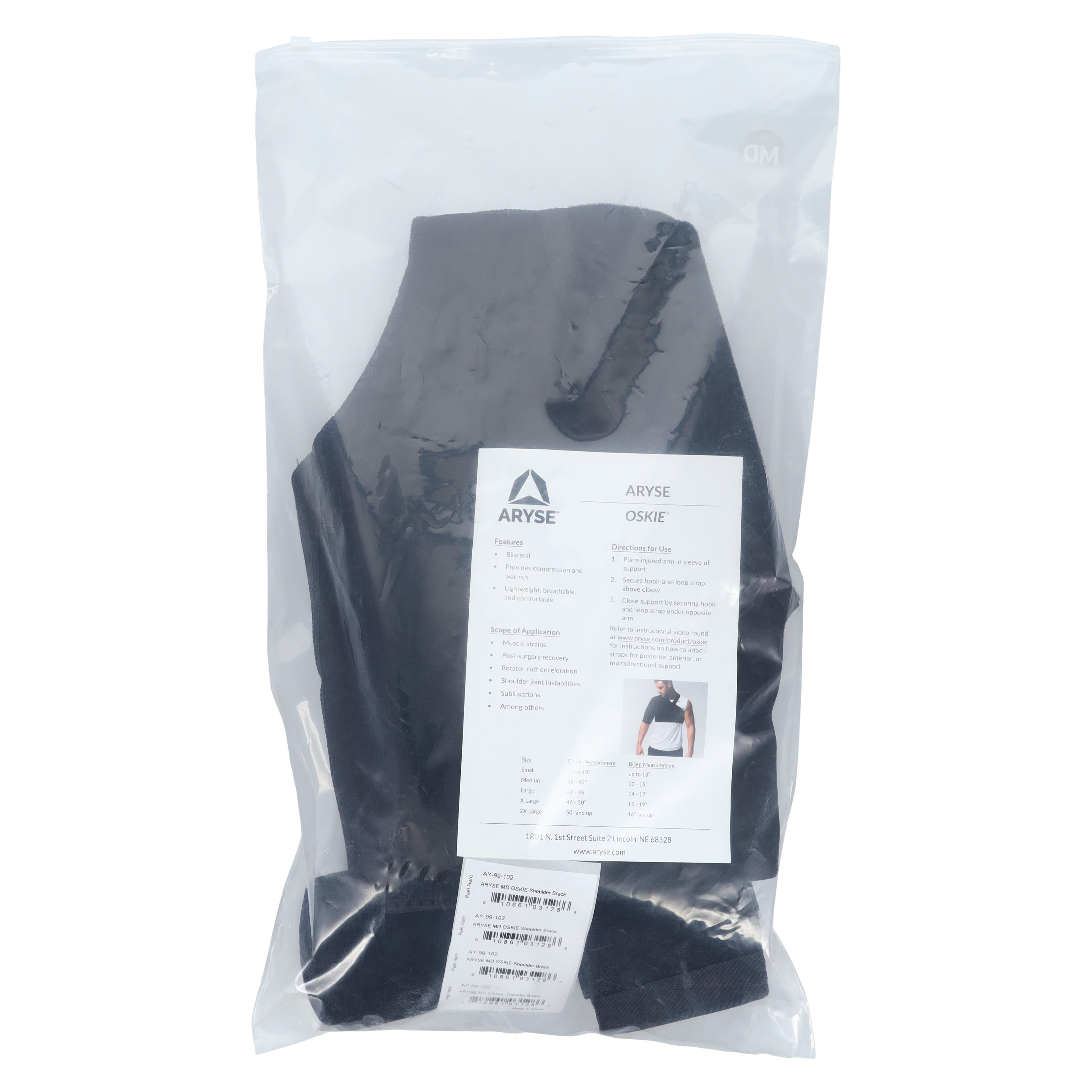 Aryse Oskie Shoulder Brace, Adult, Medium, Black, Fabric, 38-42" thumbnail 4