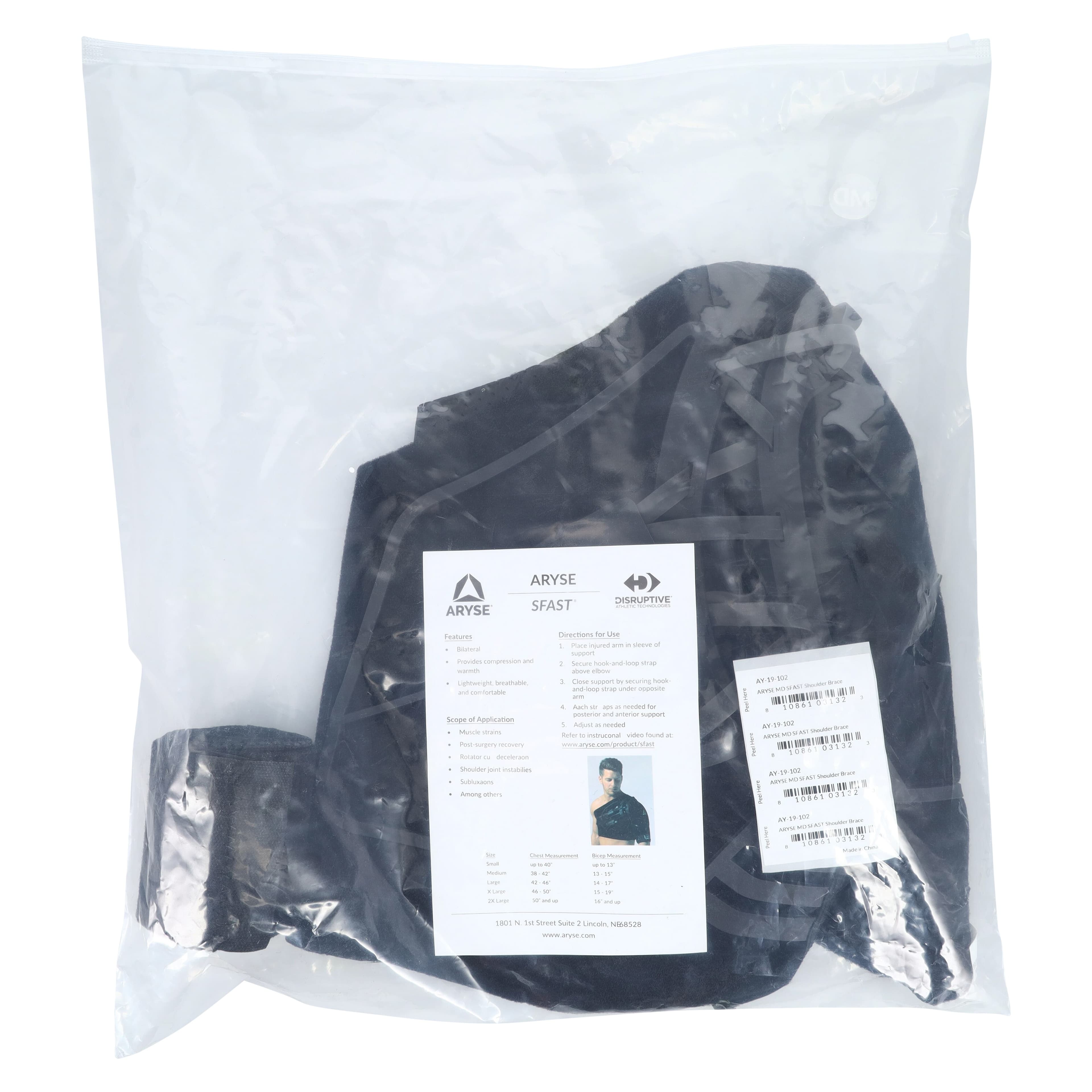 Aryse SFAST Shoulder Brace, Adult, Medium, Black, Fabric/Polyurethane, 38-42" thumbnail 4
