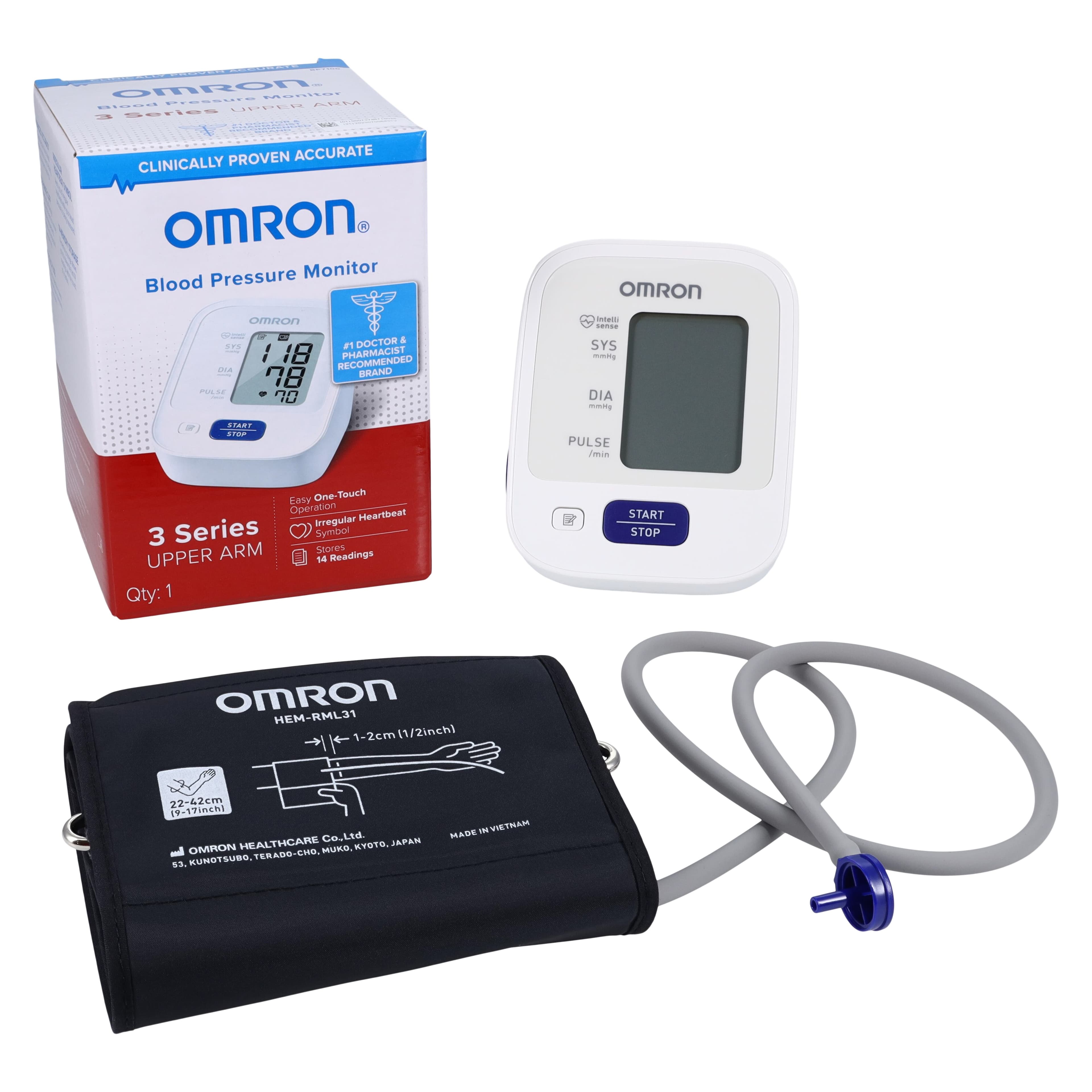 Omron 3 Series Upper Arm Blood Pressure Monitor, Black/White, Pocket Size, BP3 Series thumbnail 11