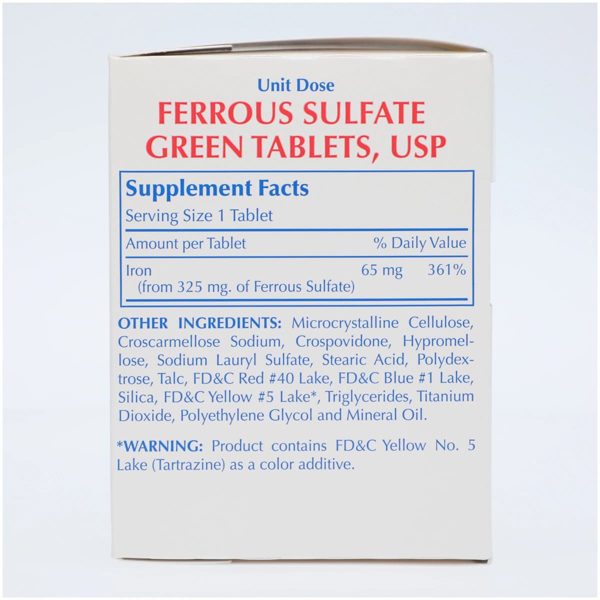 Ferrous Sulfate Tablets 325 mg (5 gr), Unit Dose, 100 Tablets/Box (10x10), Major Pharmaceuticals thumbnail 3