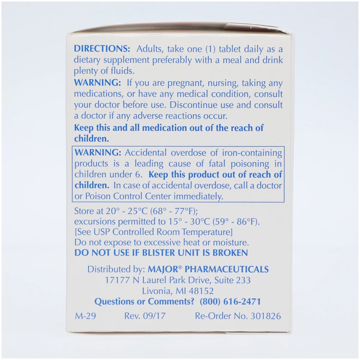 Ferrous Sulfate Tablets 325 mg (5 gr), Unit Dose, 100 Tablets/Box (10x10), Major Pharmaceuticals thumbnail 5