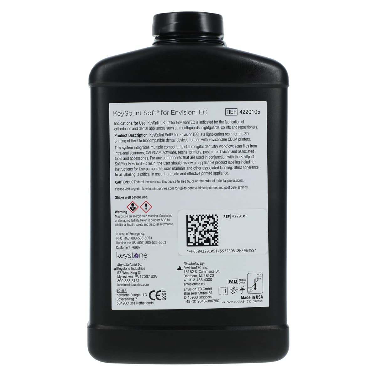 E-Keysplint Soft 3D Print Resin, Clear, 1 kg Bottle thumbnail 2