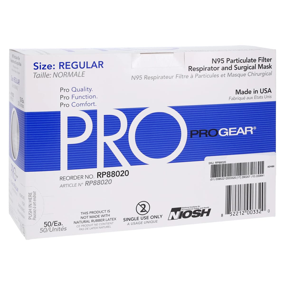 ProGear N95 Particulate Filter Respirator & Surgical Mask, ASTM Level 3, Regular/Universal, White, 50/Box, RP88020 thumbnail 4