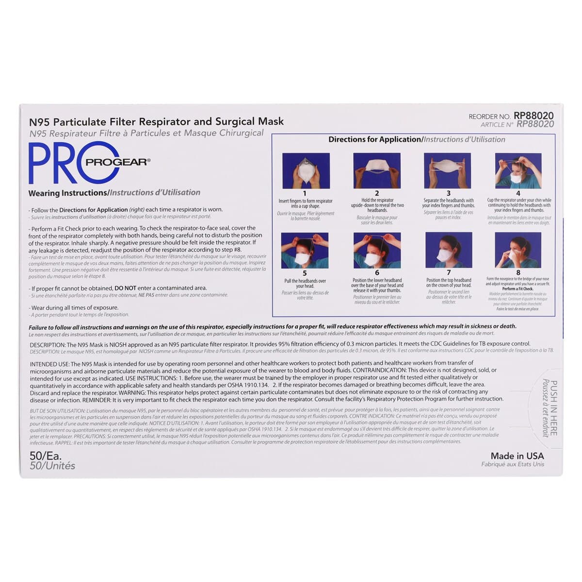 ProGear N95 Particulate Filter Respirator & Surgical Mask, ASTM Level 3, Regular/Universal, White, 50/Box, RP88020 thumbnail 6
