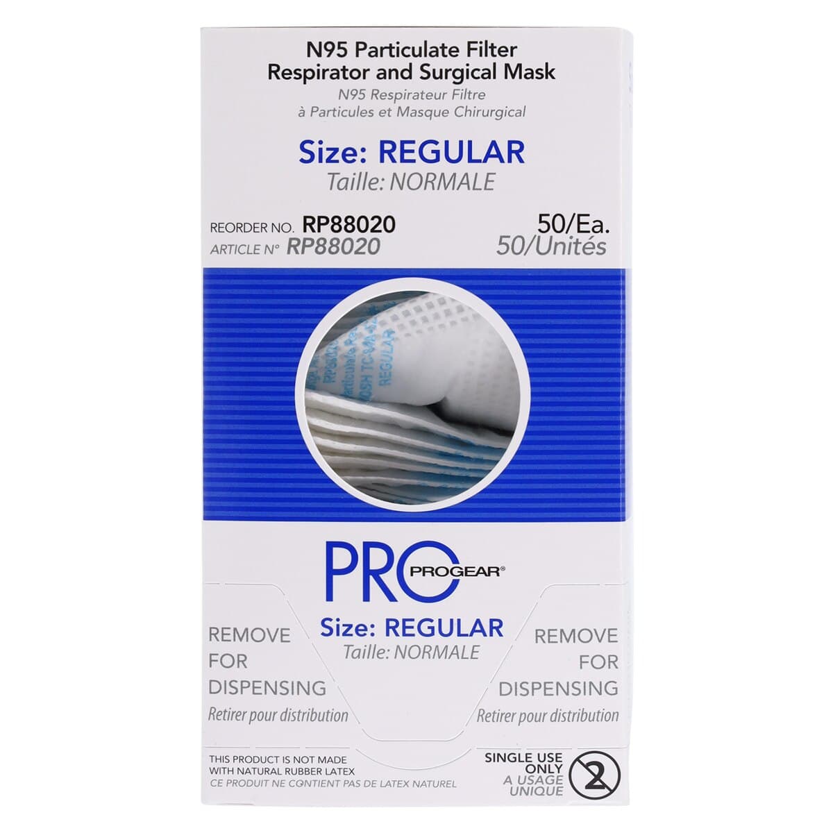 ProGear N95 Particulate Filter Respirator & Surgical Mask, ASTM Level 3, Regular/Universal, White, 50/Box, RP88020 thumbnail 7