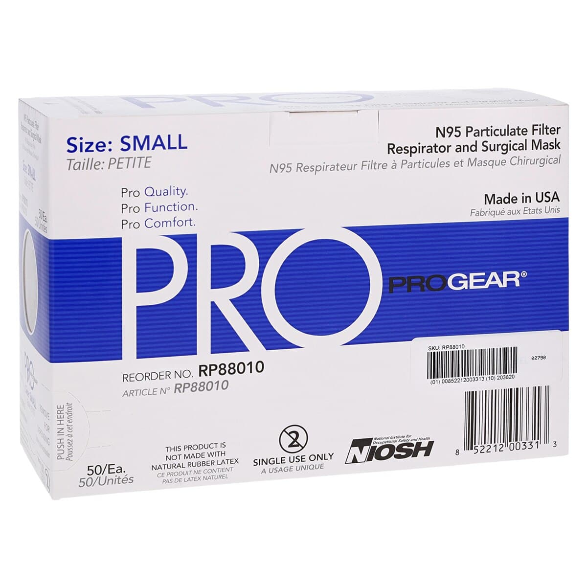 ProGear N95 Particulate Filter Respirator & Surgical Mask, ASTM Level 3, Small, White, 50/Box thumbnail 4