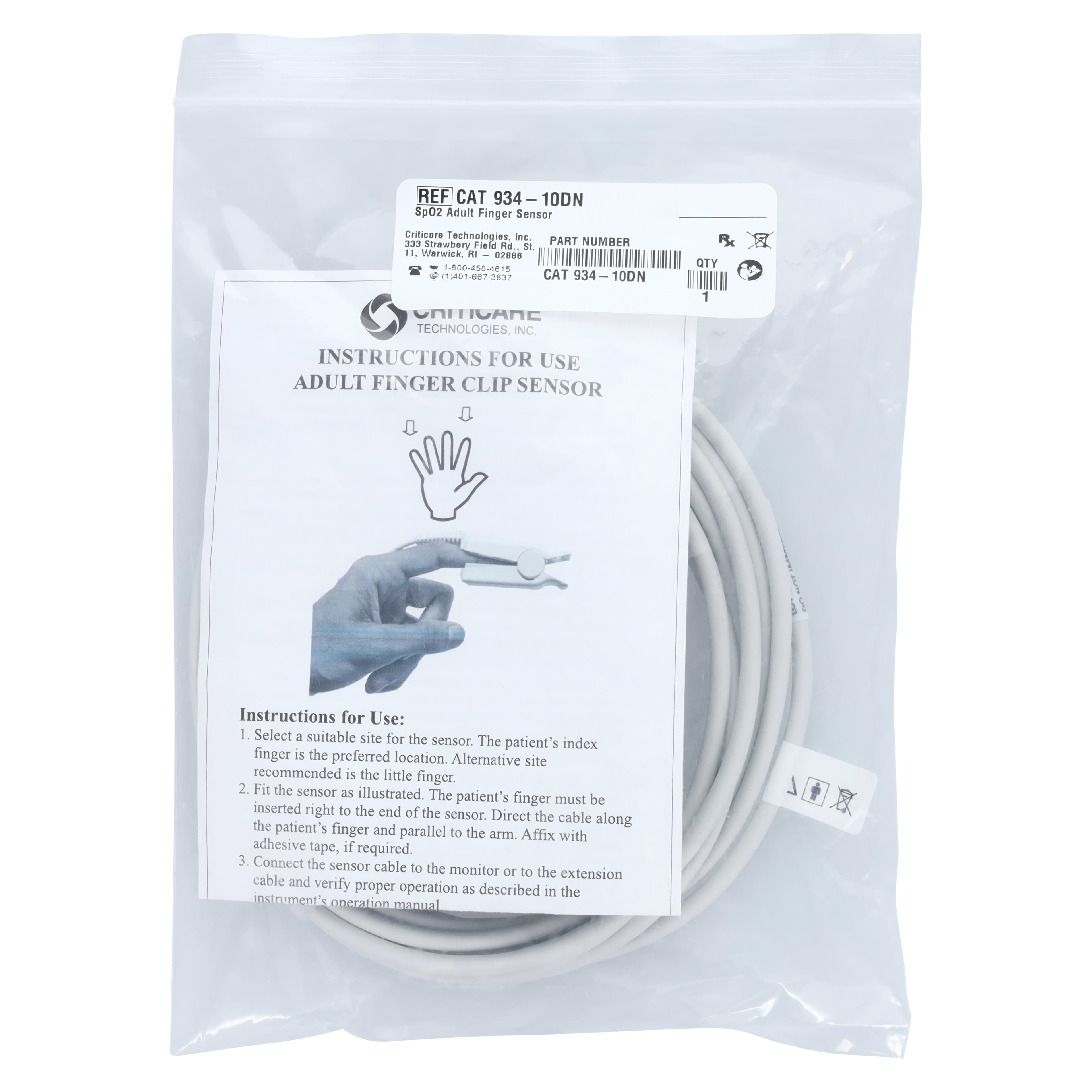 Criticare Systems Finger Sensor, Adult, Reusable (Pulse Oximetry) thumbnail 3