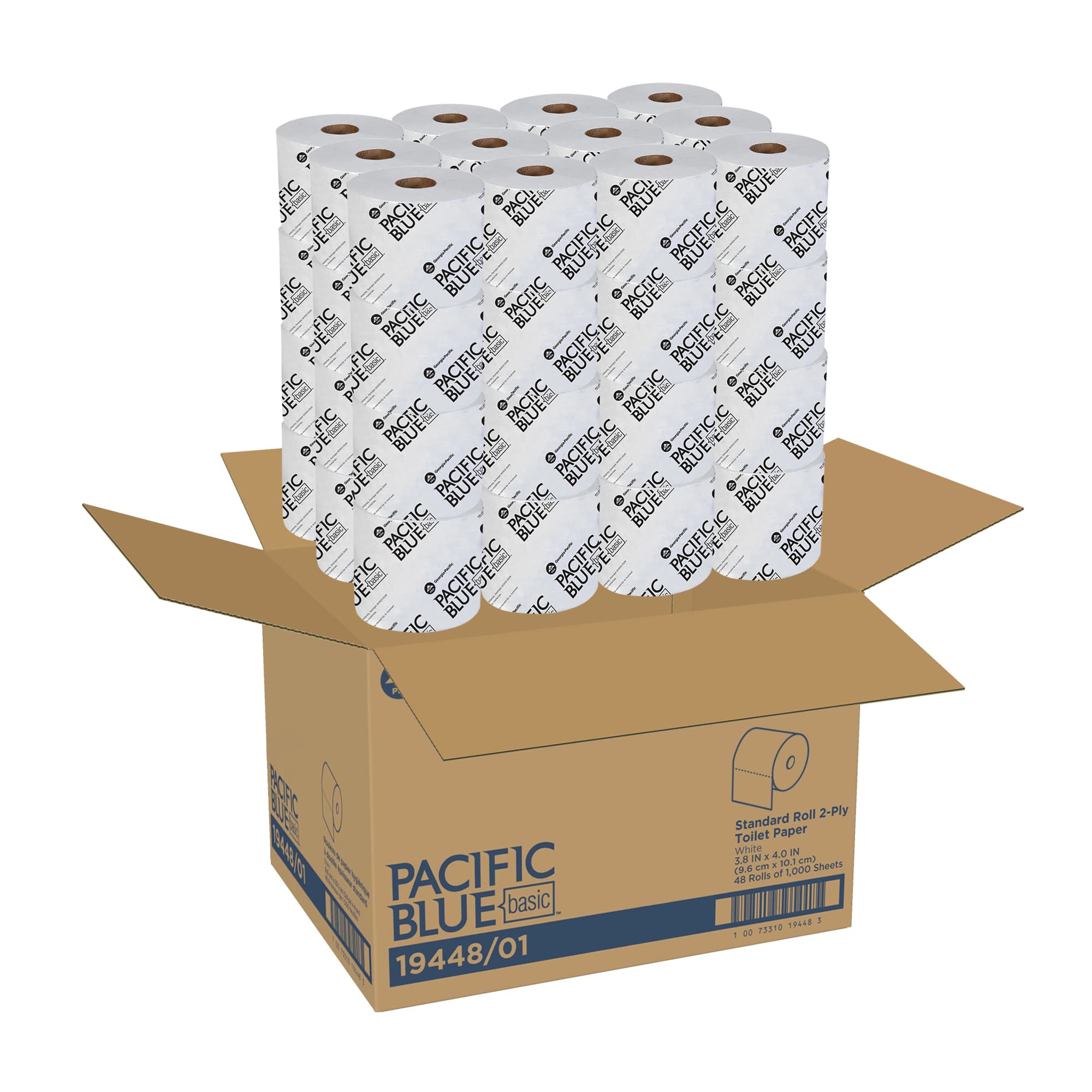 Georgia Pacific Pacific Blue Basic Toilet Tissue, 2-Ply, White, Standard Roll, 4" x 3.8", 48/Case - Tissue Bath 2Ply 4" Std Roll - Image 1