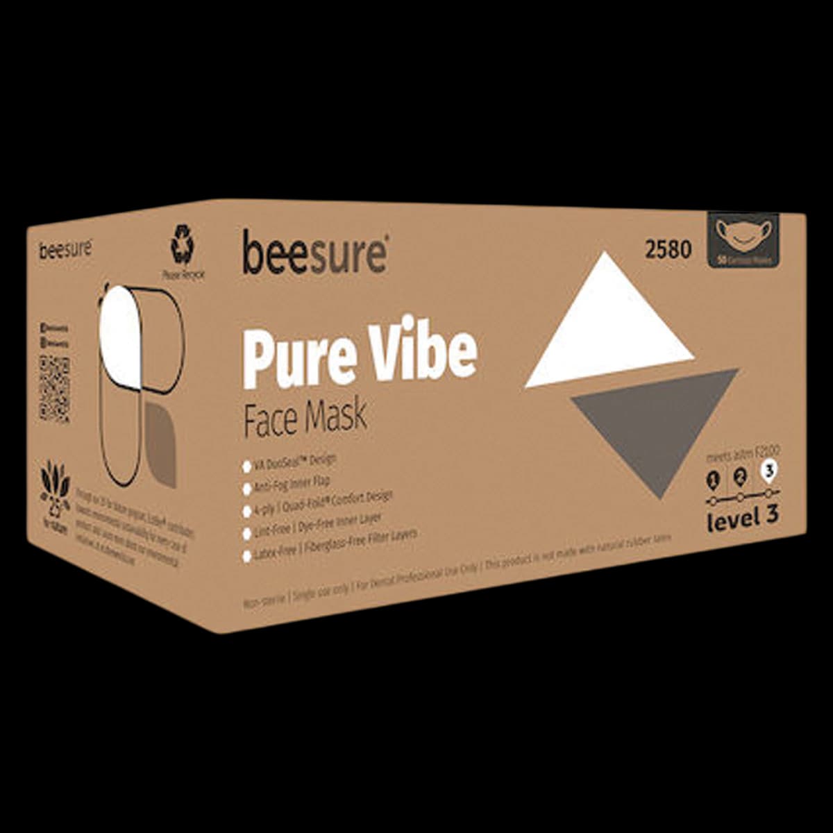 BeeSure Vibe ASTM Level 3 Earloop Face Mask, Pure White, 4-Ply, Anti-Fog, 50/Box, BE2580 thumbnail 2