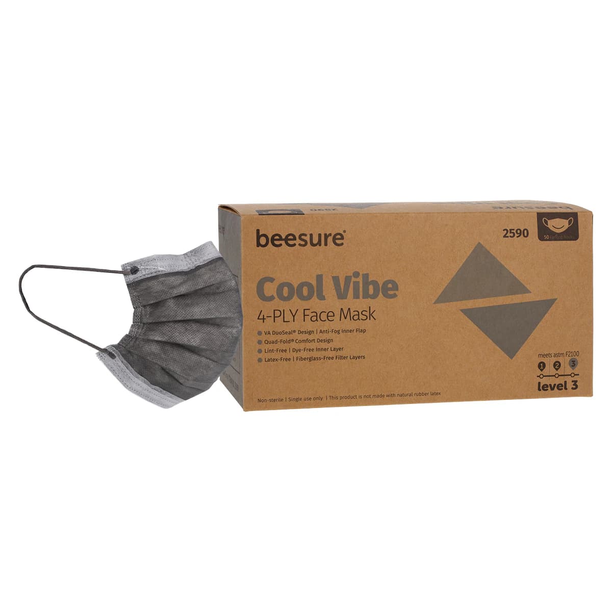 BeeSure Vibe Earloop Face Mask, ASTM Level 3, Cool Gray, 50/Box, BE2590 thumbnail 2
