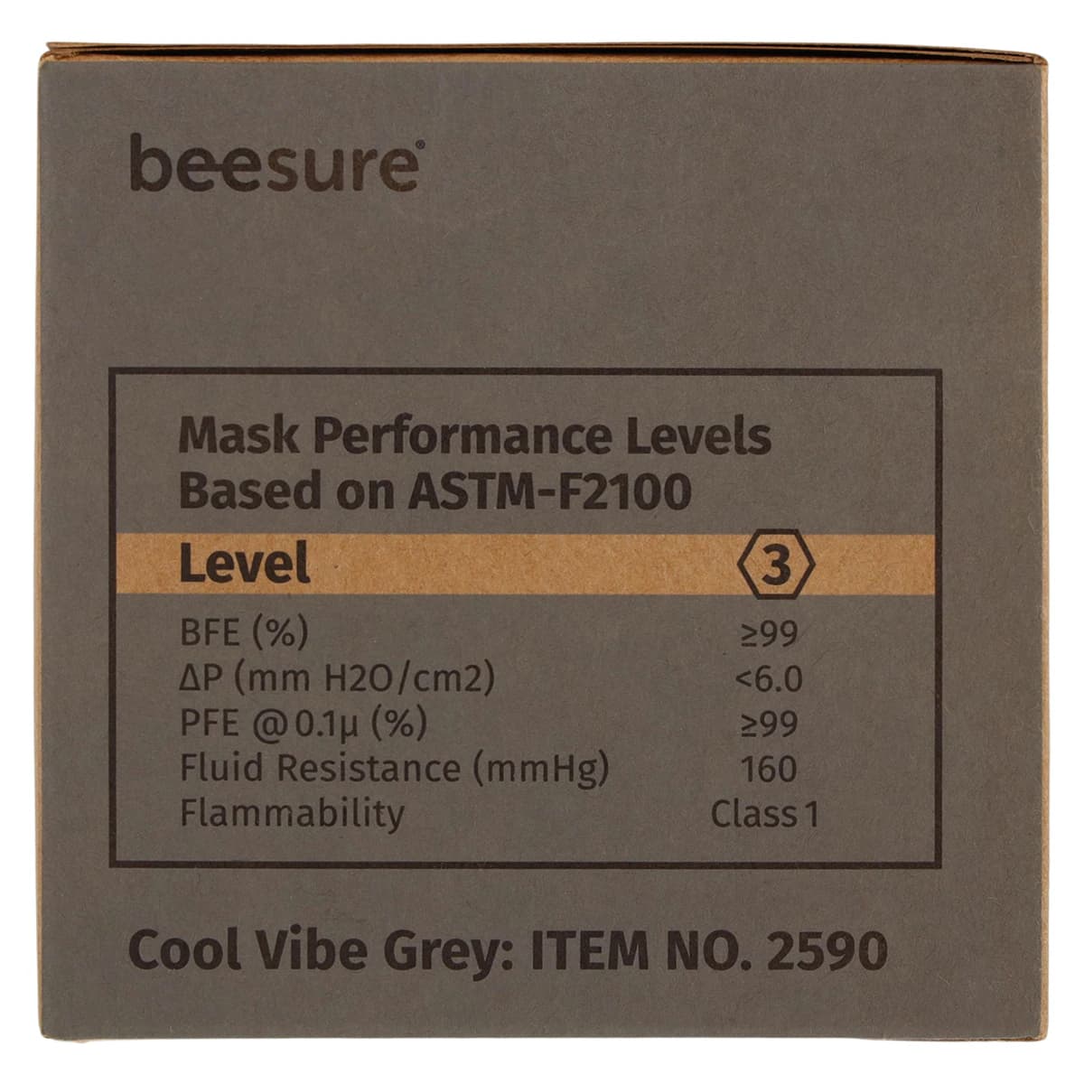 BeeSure Vibe Earloop Face Mask, ASTM Level 3, Cool Gray, 50/Box, BE2590 thumbnail 7