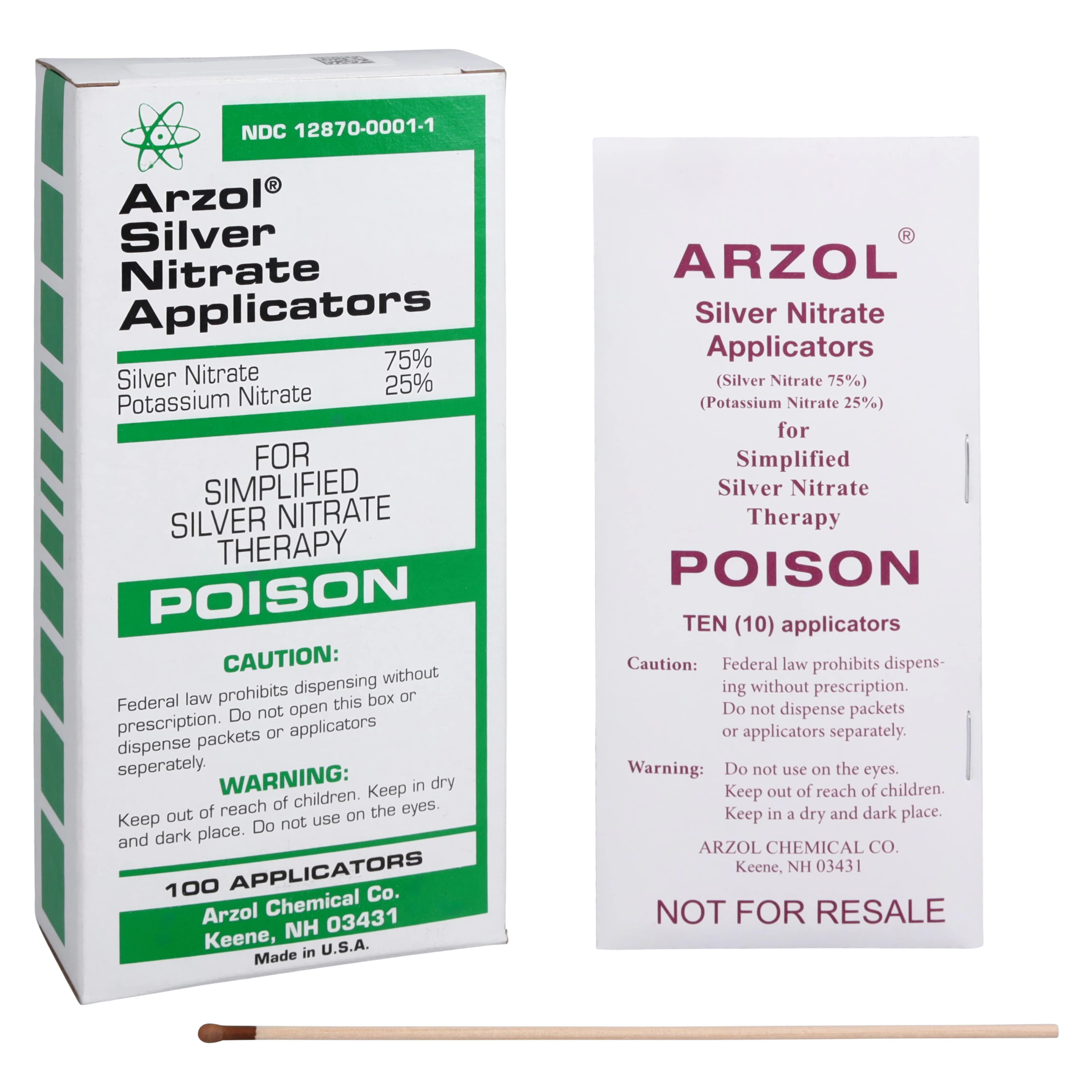 Arzol Chemical Silver Nitrate Topical Applicators, 75% Silver Nitrate / 25% Potassium Nitrate, Box of 100 - Applicators Silver Nitrate - Image 1