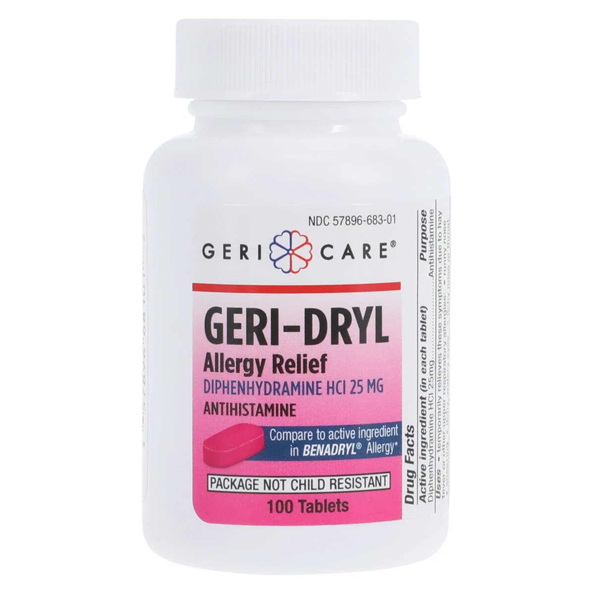 Geri-Care Diphenhydramine HCl Tablets, 25mg, 100/Bottle - Diphenhydramine HCl Tablets - Image 1