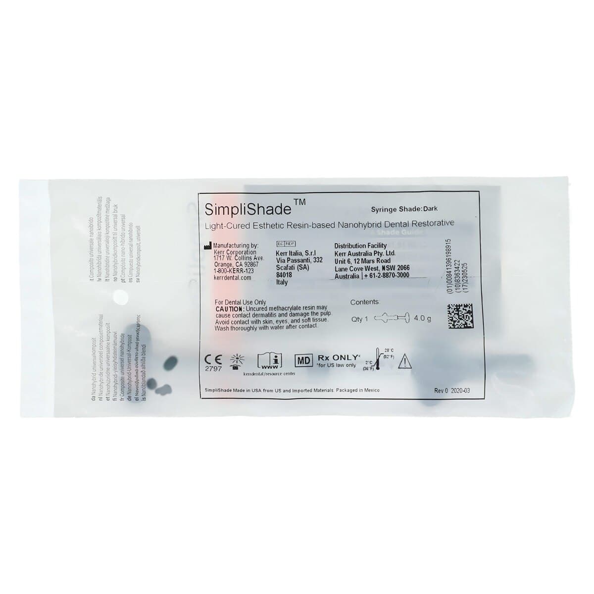 Kerr SimpliShade Universal Composite Syringe, Dark Shade, 4g, Refill, 37003 thumbnail 2
