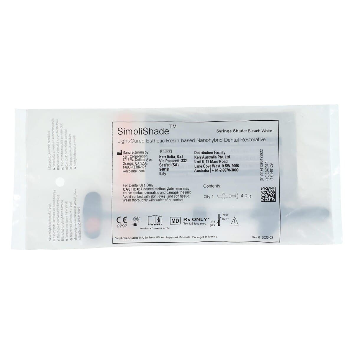 Kerr SimpliShade Universal Composite Syringe, Bleach White, 4g, 37004 thumbnail 2